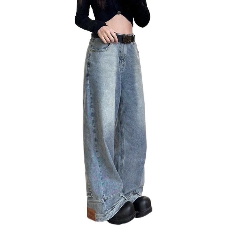 Vhancy - High Rise Washed Panel Wide Leg Jeans