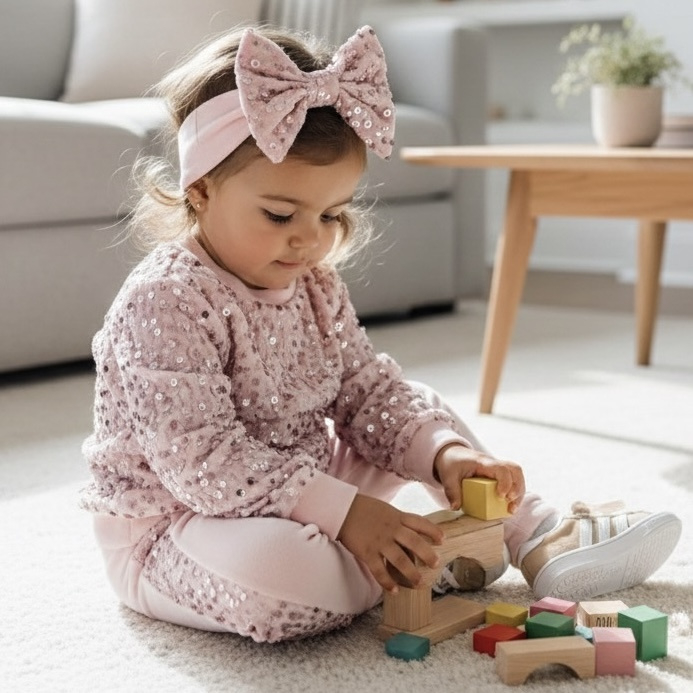Twinkle velvet baby set - lichtroze