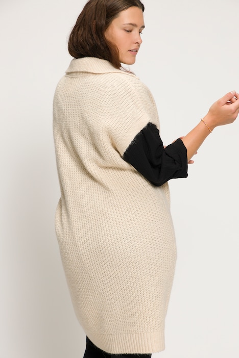 Long Pullunder, oversized, Feinstrick, Stehkragen, Zipper