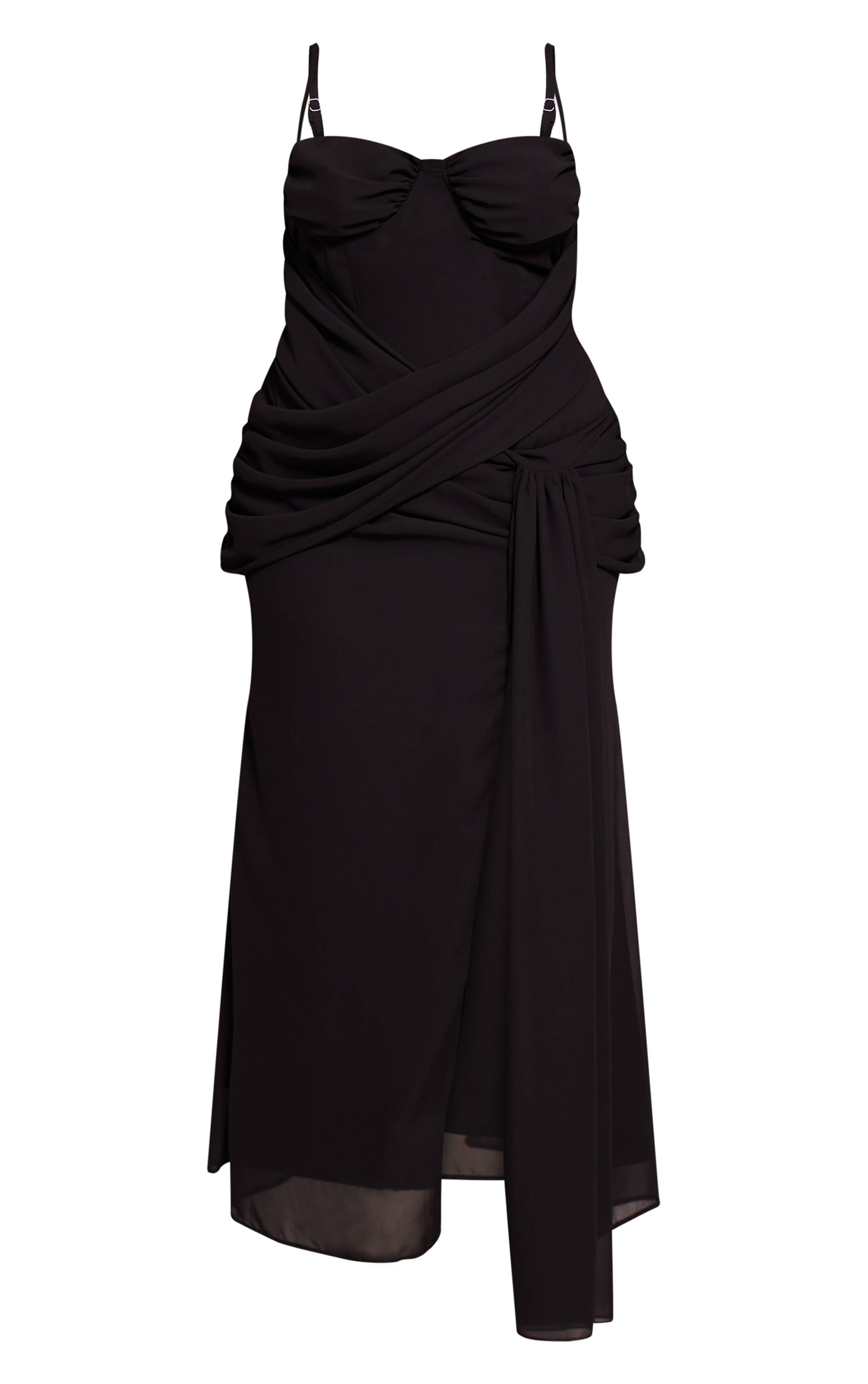 Noir Robe Longue En Mousseline Avec Détail Drapé Grande Taille