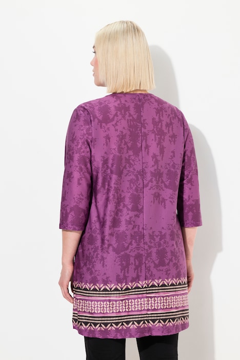 Longshirt, A-Linie, Alloverdruck, Saumbordüre
