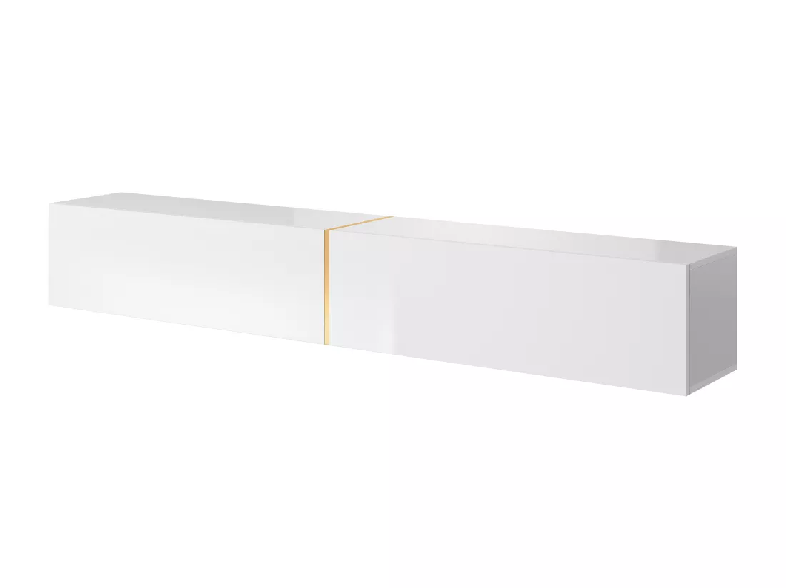 Meuble TV 200 cm - blanc avec insert doré - BISIRA