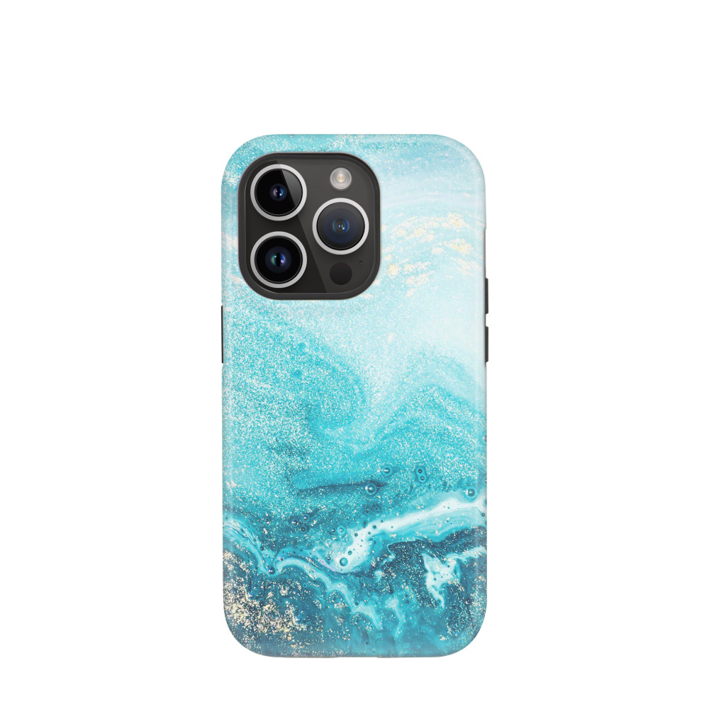 iPhone 14 Pro Hybrid (Kunststoff / Gummi) Hülle Marmor Marble - Türkis