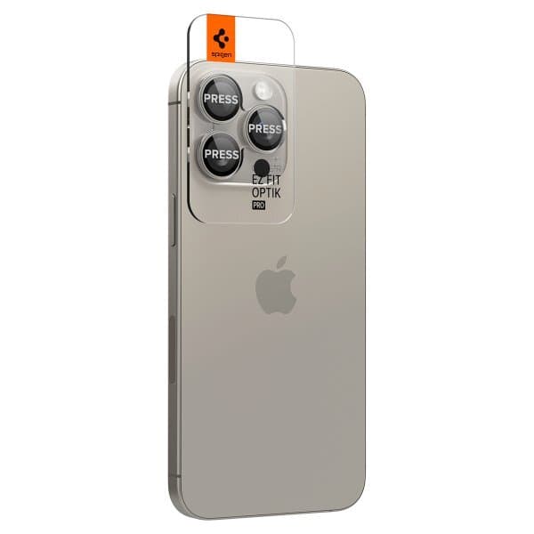 Spigen iPhone 15 Pro/iPhone 15 Pro Max Kameralinsebeskytter GLAS.tR EZ Fit Optik Pro 2-pak Natural Titanium