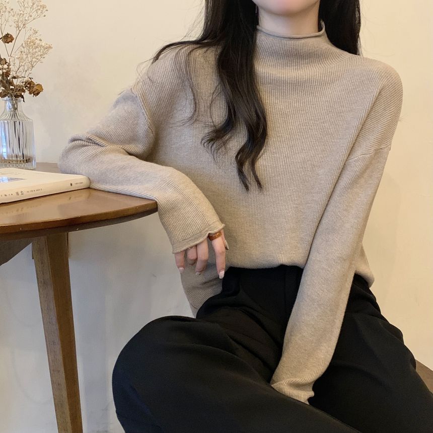 Monroll - Effen gebreide top met lange mouwen en mockneck