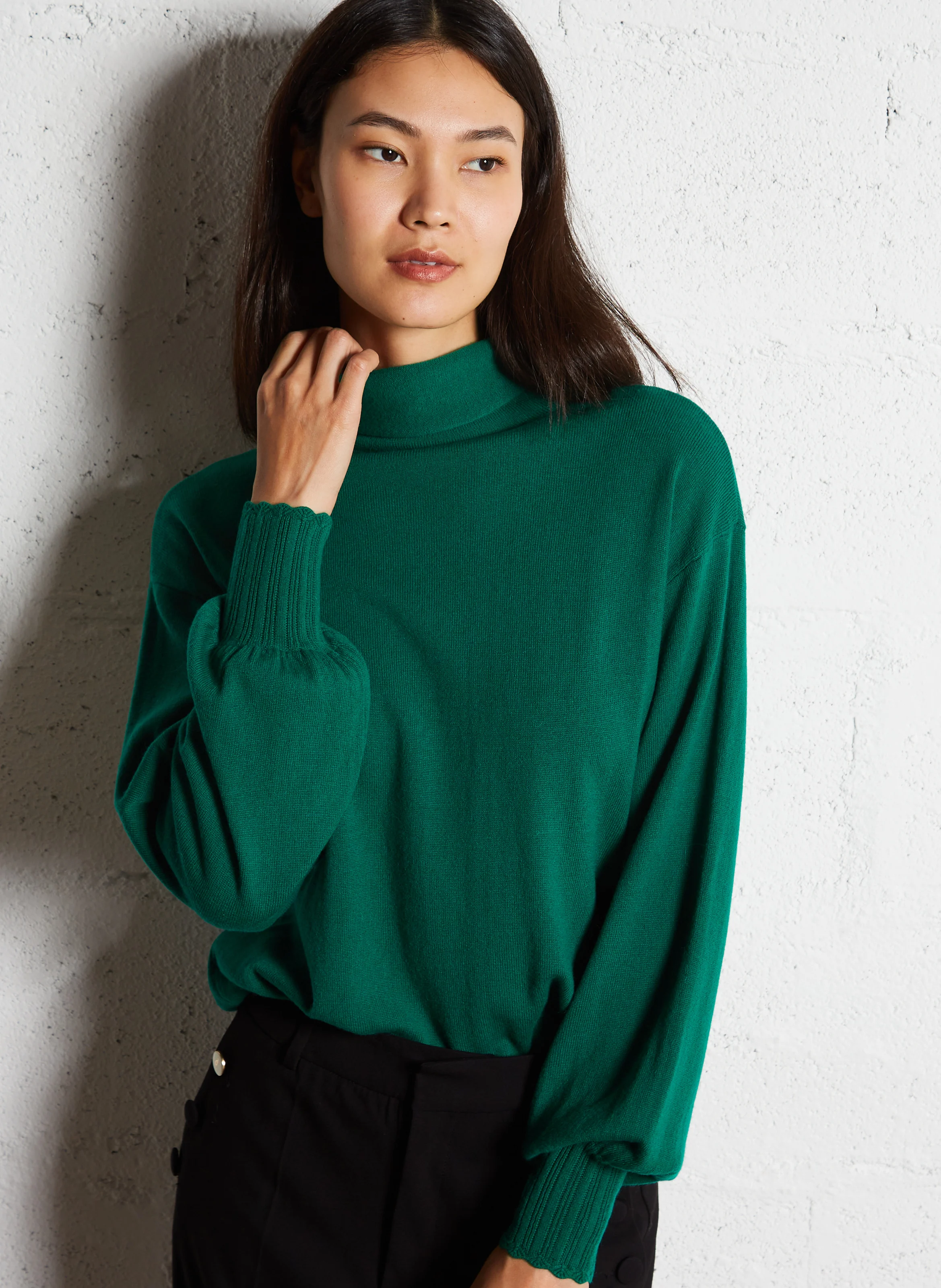 ARMONIE - Pull col montant en laine | Vert