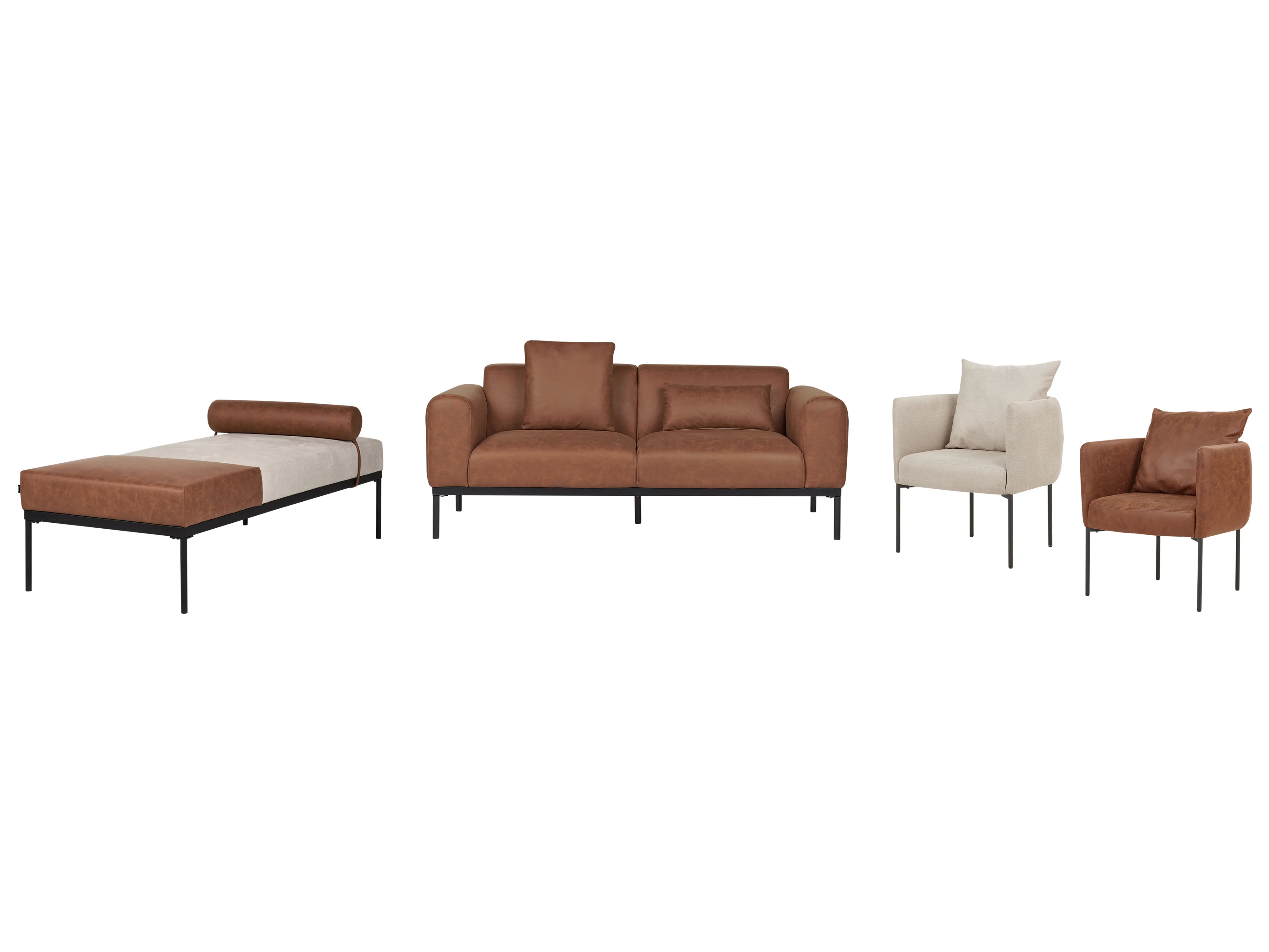 Chaise longue MALMOS Kunstlinnen Kunstleer Bruin