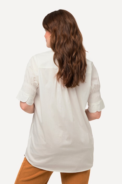 Shirtbluse, Hemdkragen, Smok-Halbarm, Biobaumwolle