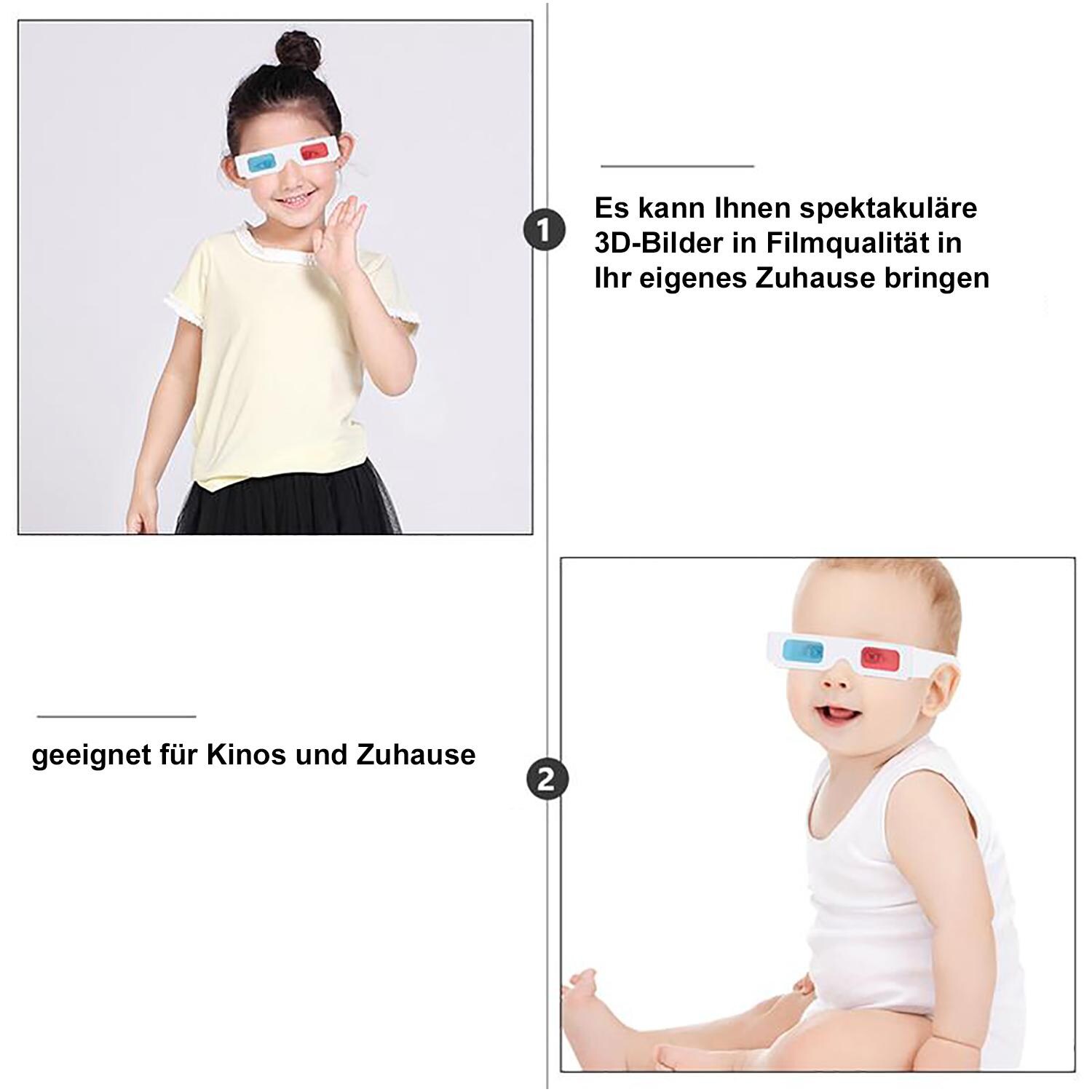 TPFNet Anaglyphenbrille 3D Brille Pappe Weiß - 5 Stück