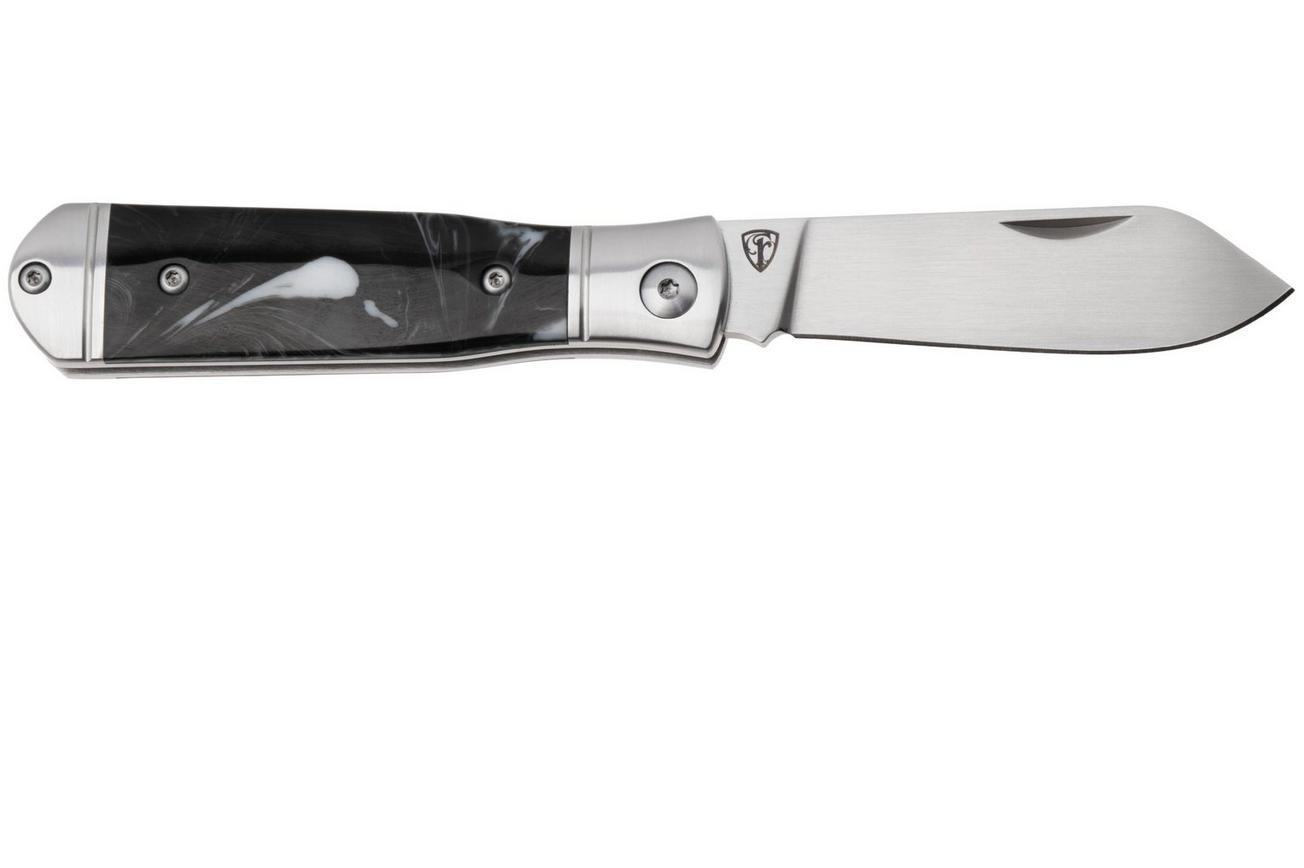 QSP Knife Jumping Jack QS167-C Satin 14C28N, Black White Resin, zakmes