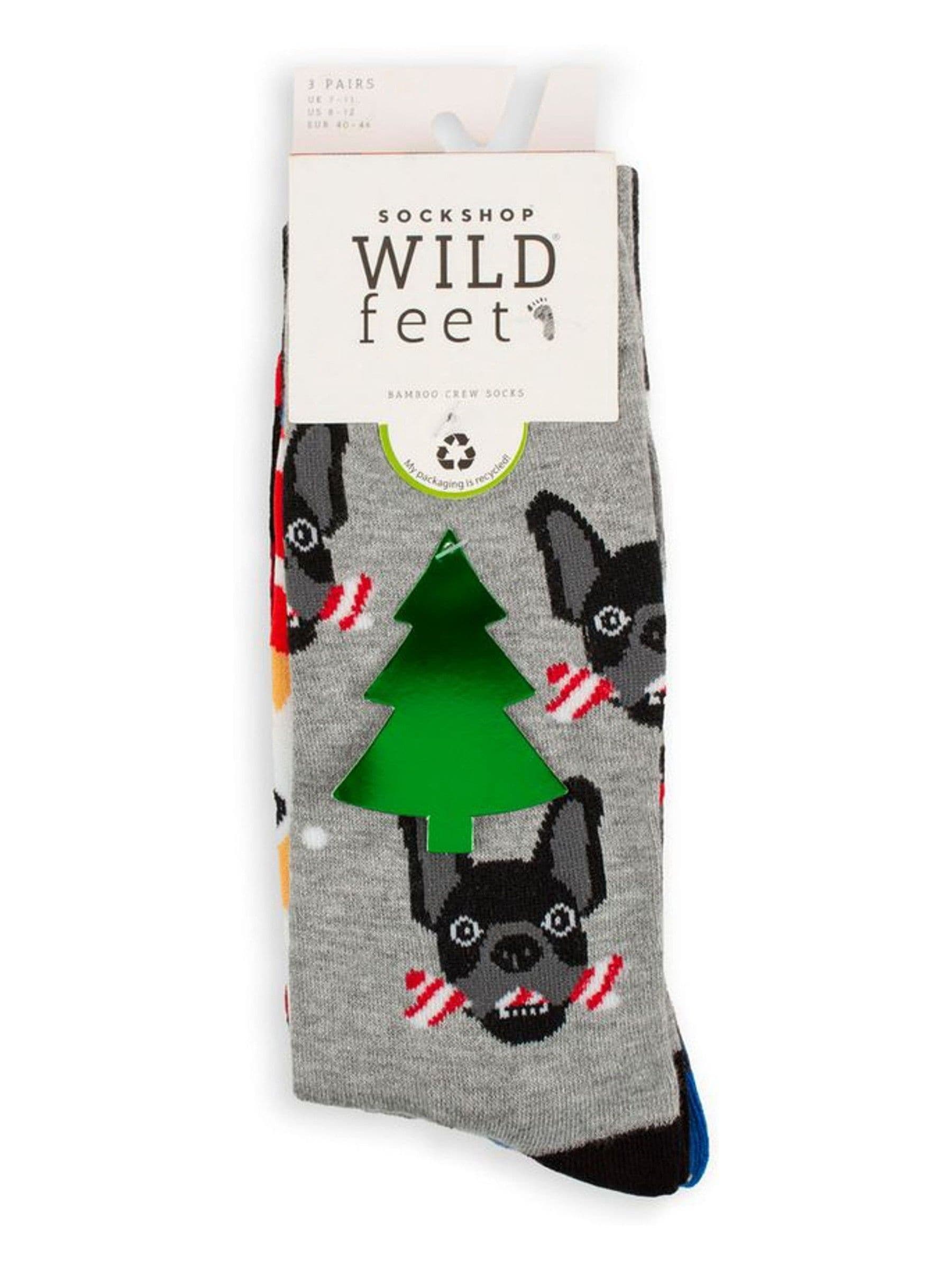 Wild Feet Kerstcadeau sokken met honden 3 paar