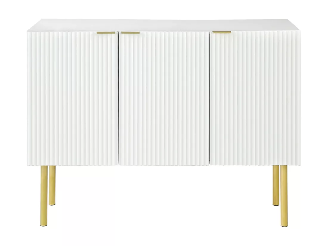Buffet moderne avec 3 portes - 120 x 42 x 93 cm - MDF - Etagères réglables et pieds en métal - Blanc