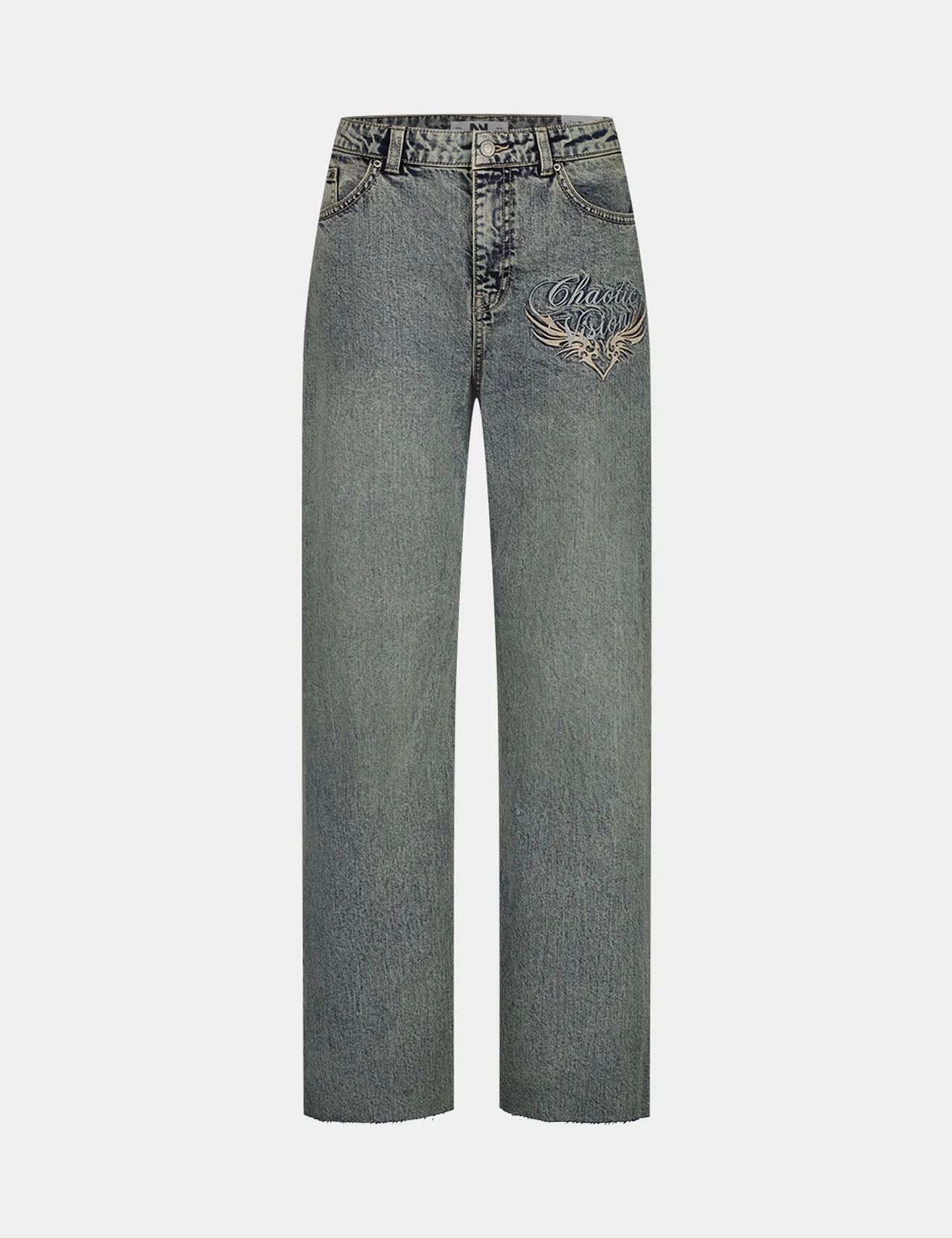 Jean à message brodé baggy taille basse bleu