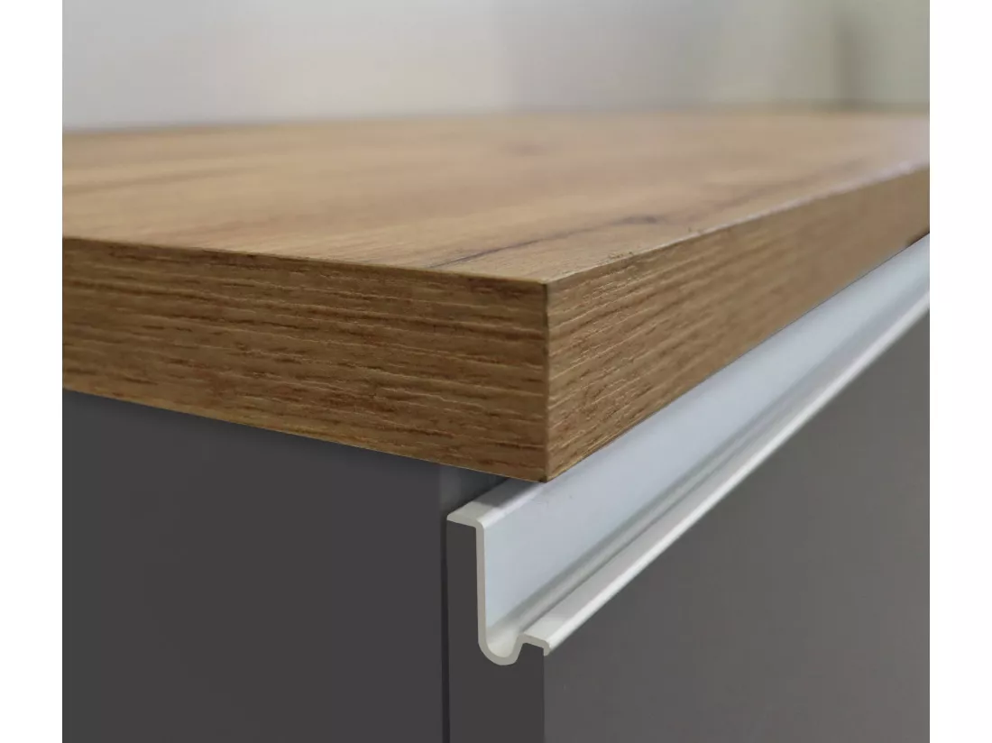 Îlot de cuisine Daffaticat, Armoire polyvalente, Meuble de kitchenette, Table auxiliaire, 100% Made in Italy, 125x90h90 cm, Anthracite et Chêne