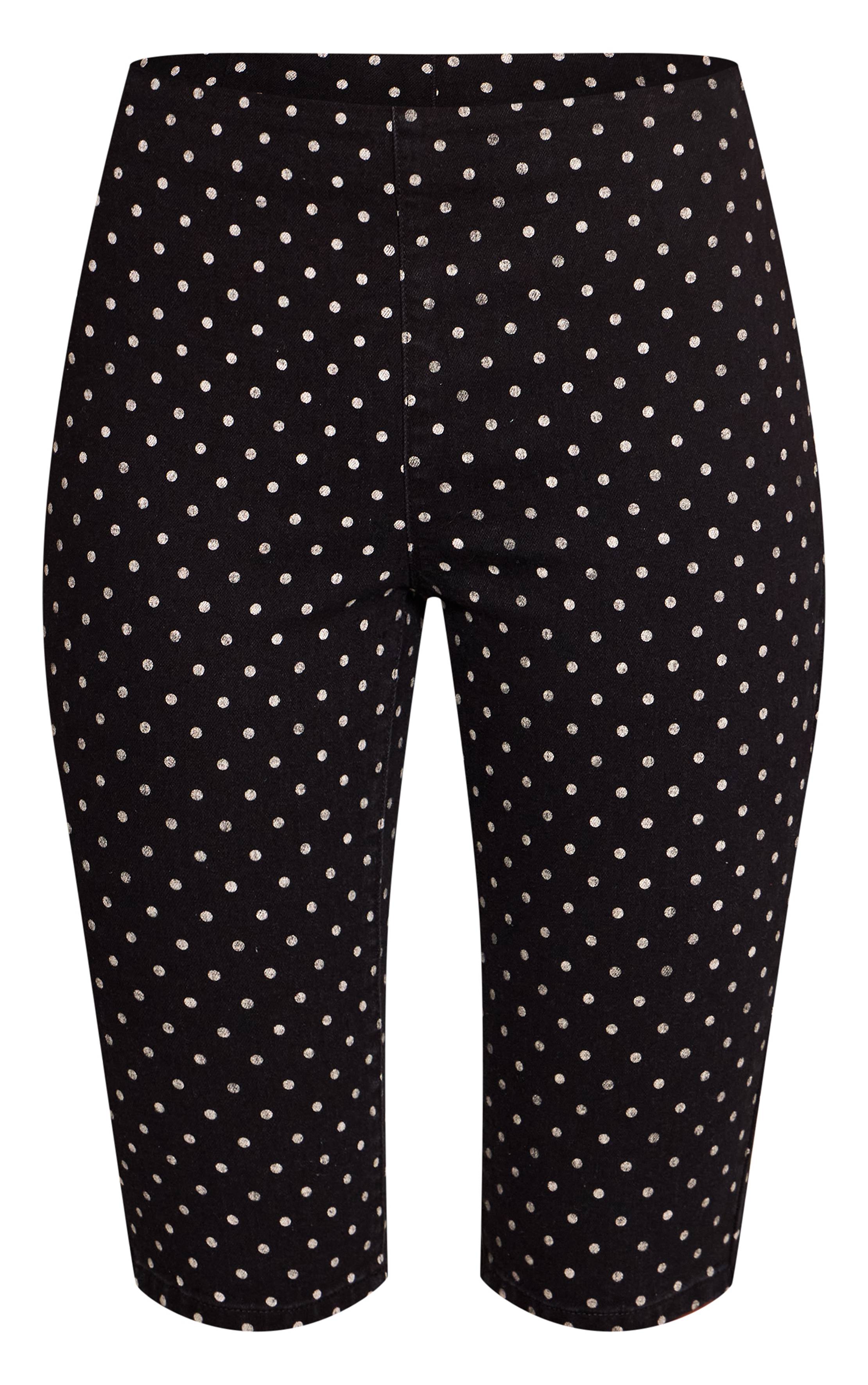 Noir Pantacourt En Denim À Pois