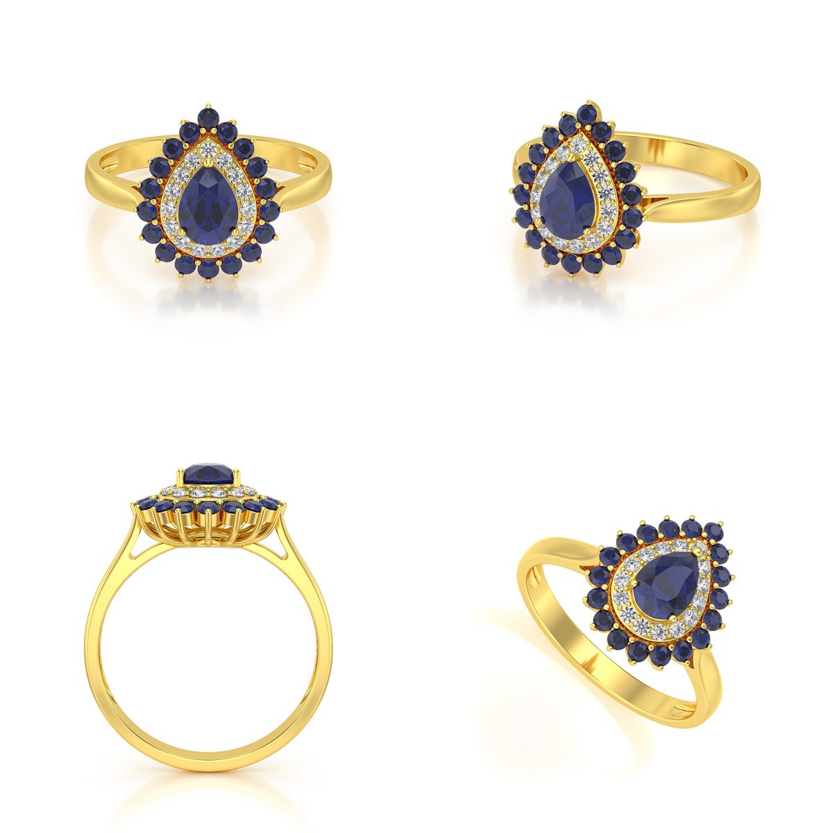 Bague ADEN Or 585 Jaune Saphir et diamants 3.15grs