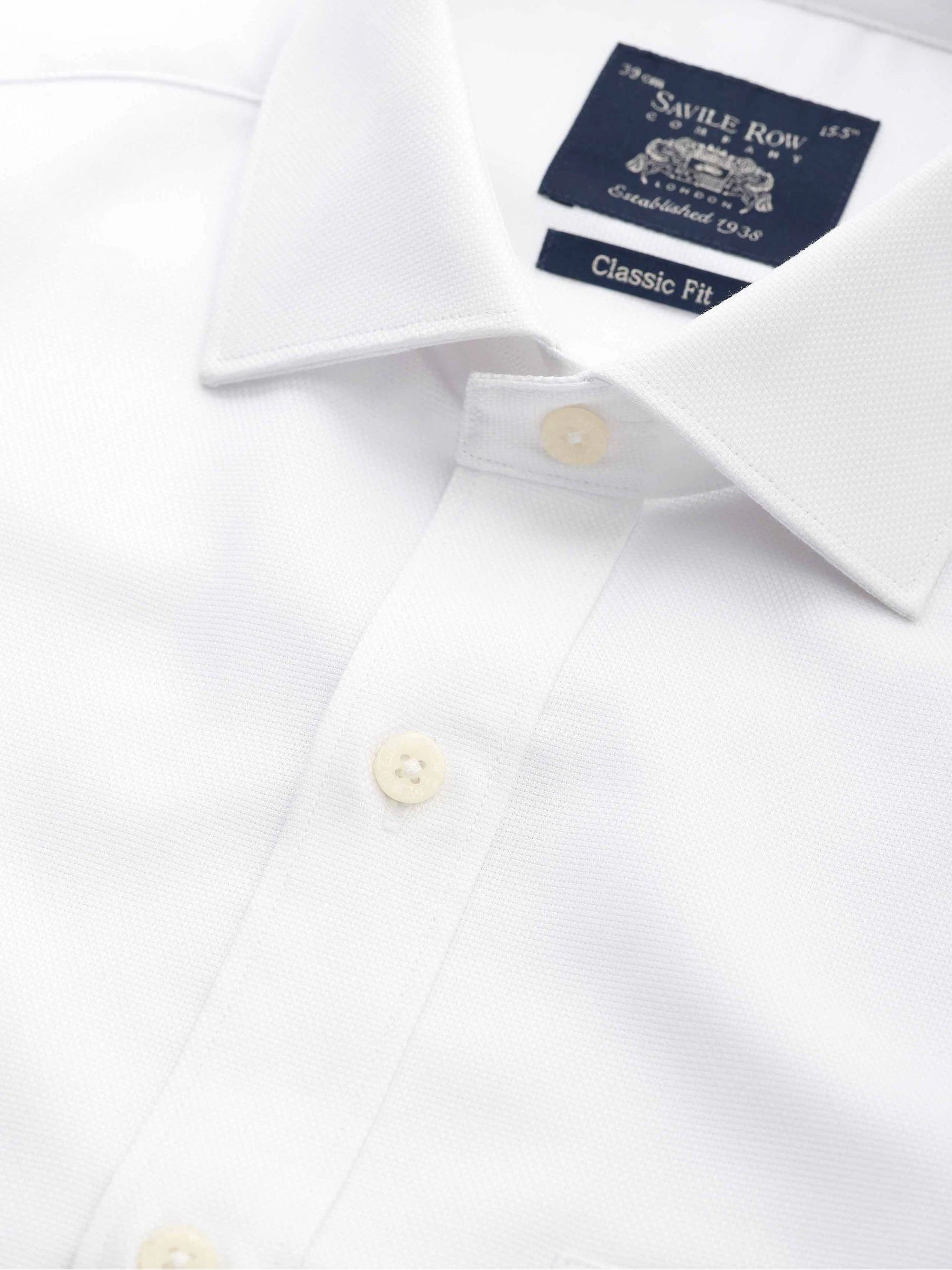 Savile Row Company Textured 100% Cotton Classic Fit Single Cuff Formal White Shirt