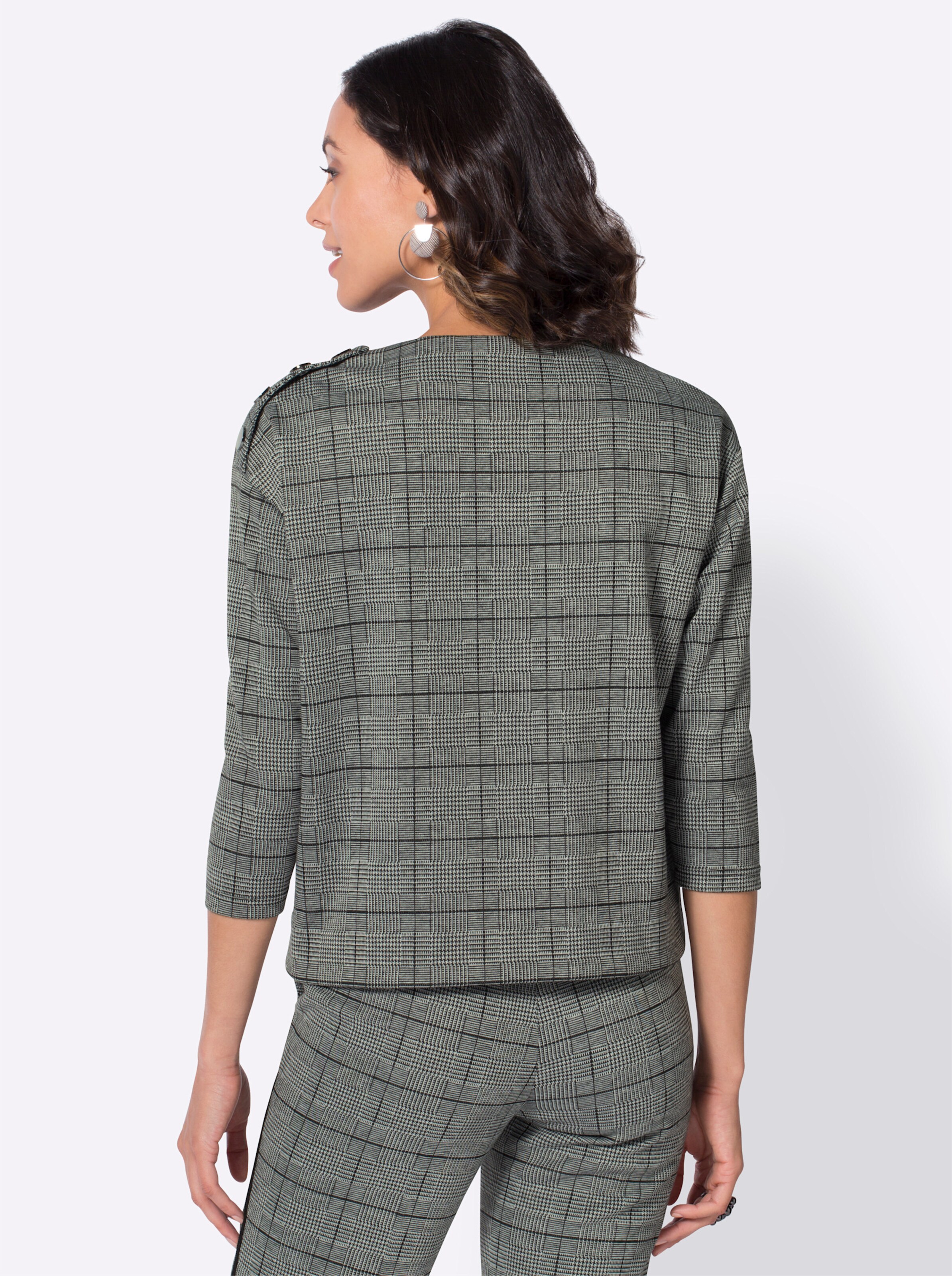 3/4-Arm-Shirt in schwarz-ecru-gemustert