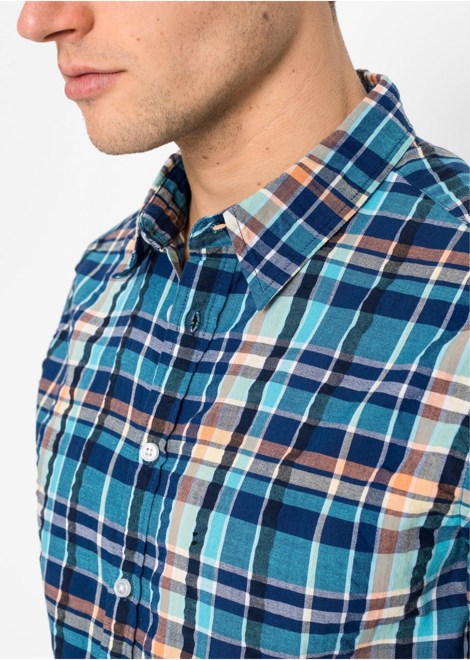 Chemise manches courtes en seersucker confort pour le ventre