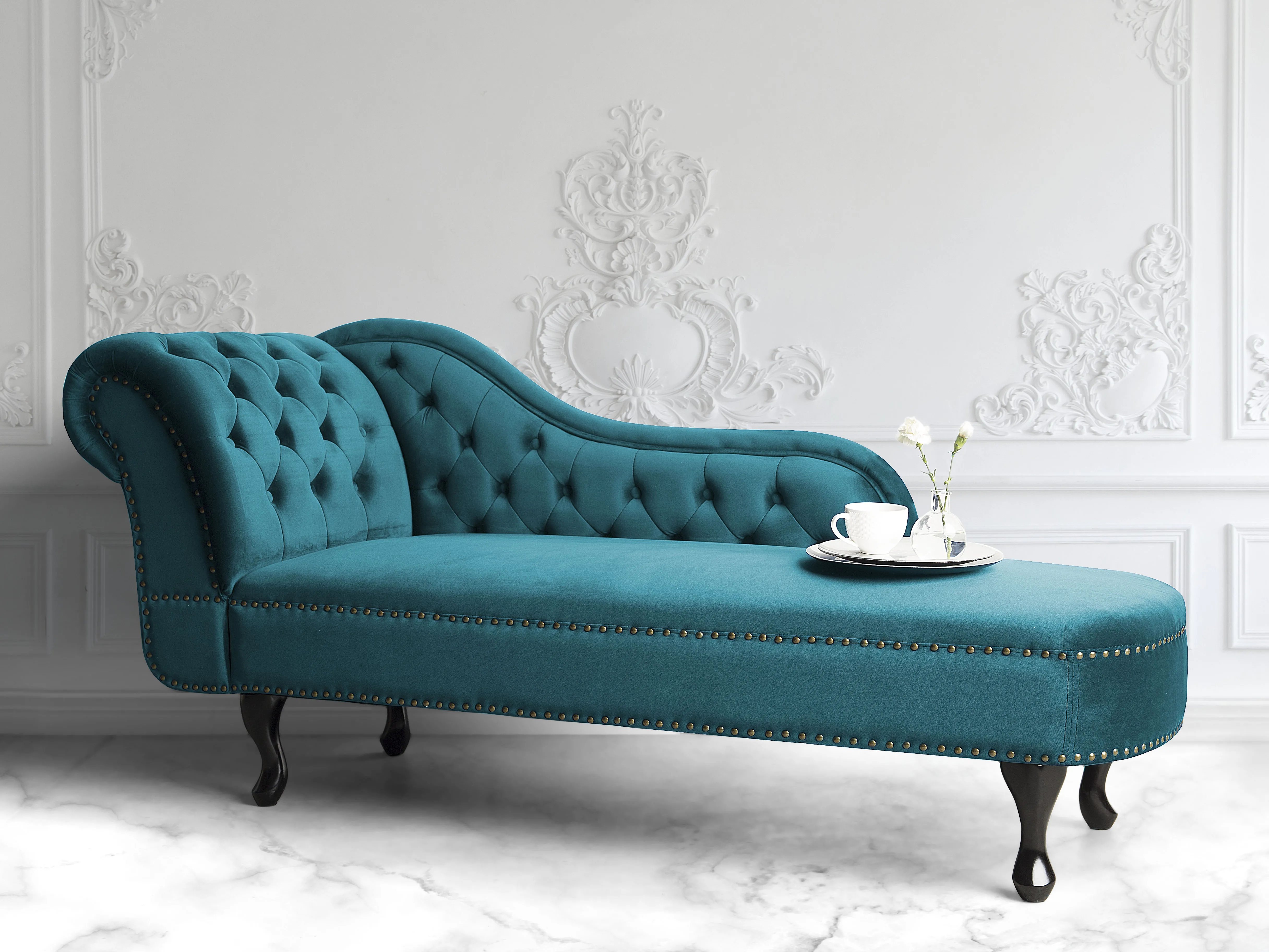 Linkszijdige chaise longue NIMES Fluweel Groenblauw