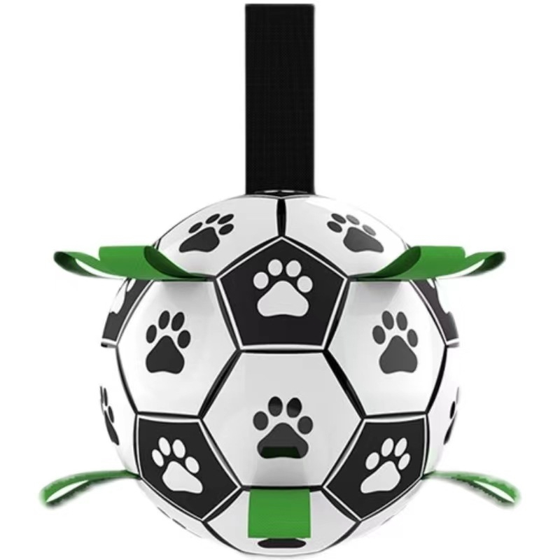 (Ø15cm) Interaktiver Hunde Ball Haustier Spielzeug Fussball mit Greiflaschen   Luftpumpe - Schwarz / Weiss / Grün