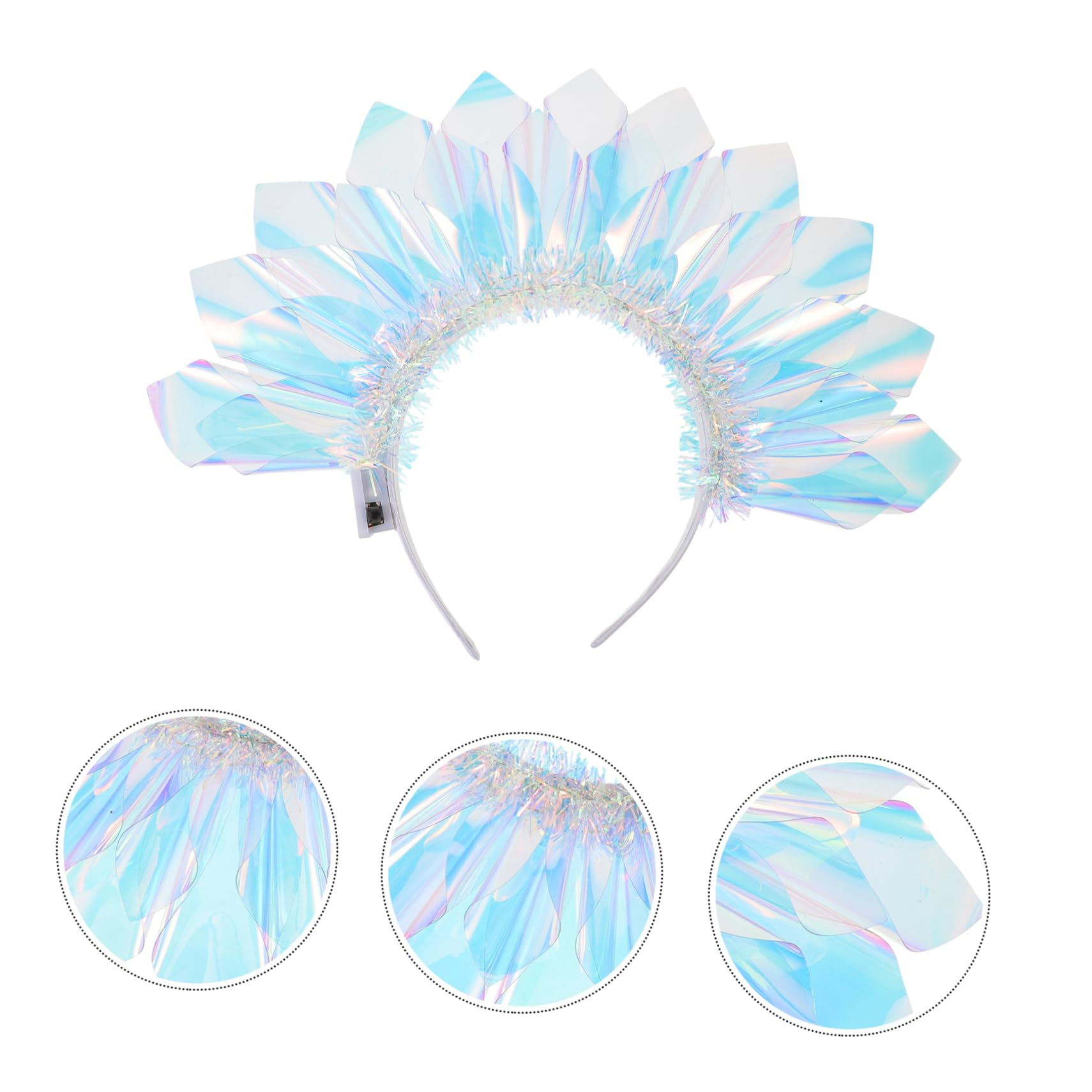 LED Haarreif Krone Fasnacht Kostüm Zubehör Leuchtender Haar Schmuck für Motto Partys / Halloween (inkl. CR2025 Batterie) - Irisierend