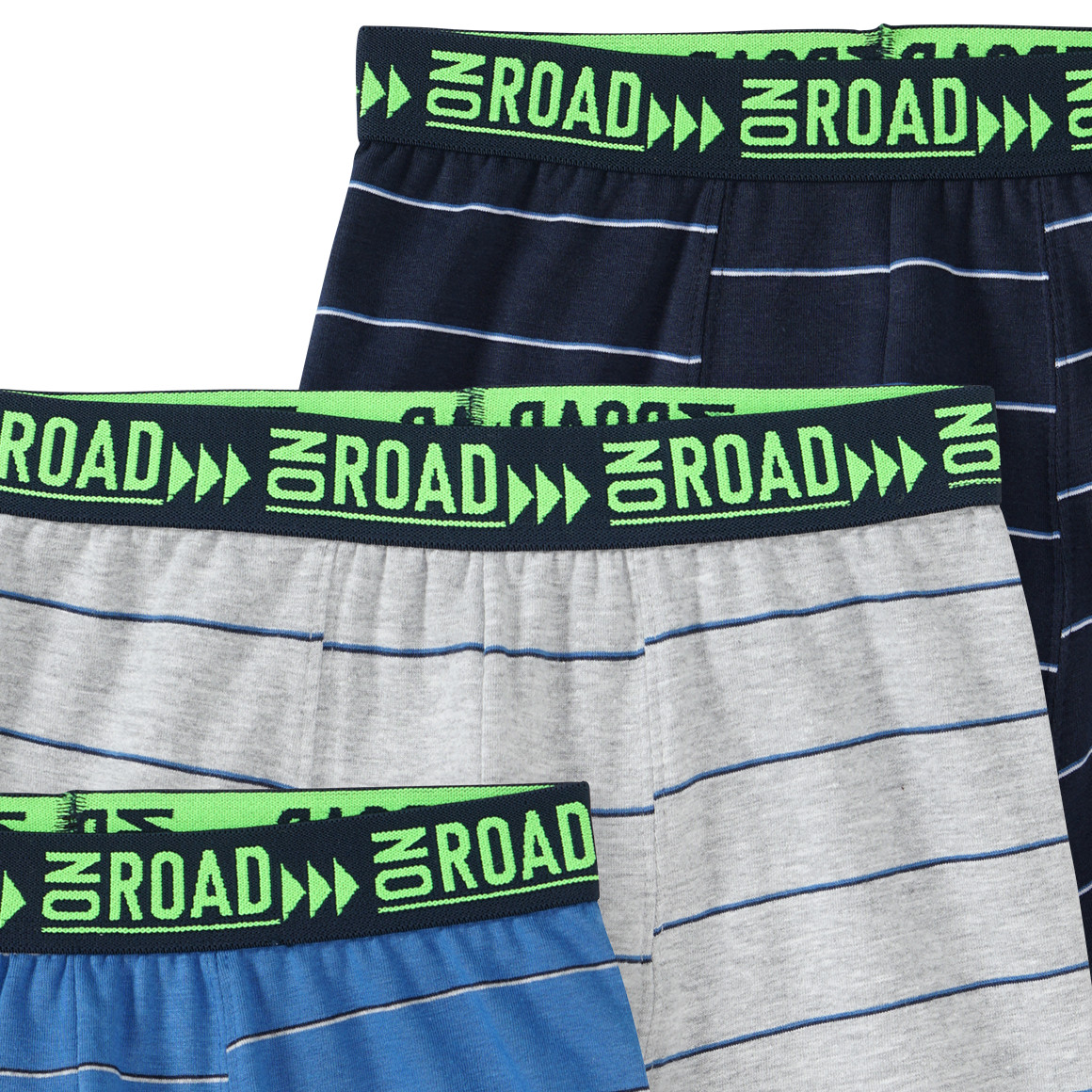 Yigga 3 Jungen Boxer mit Streifen-Muster blau / grau / dunkelblau