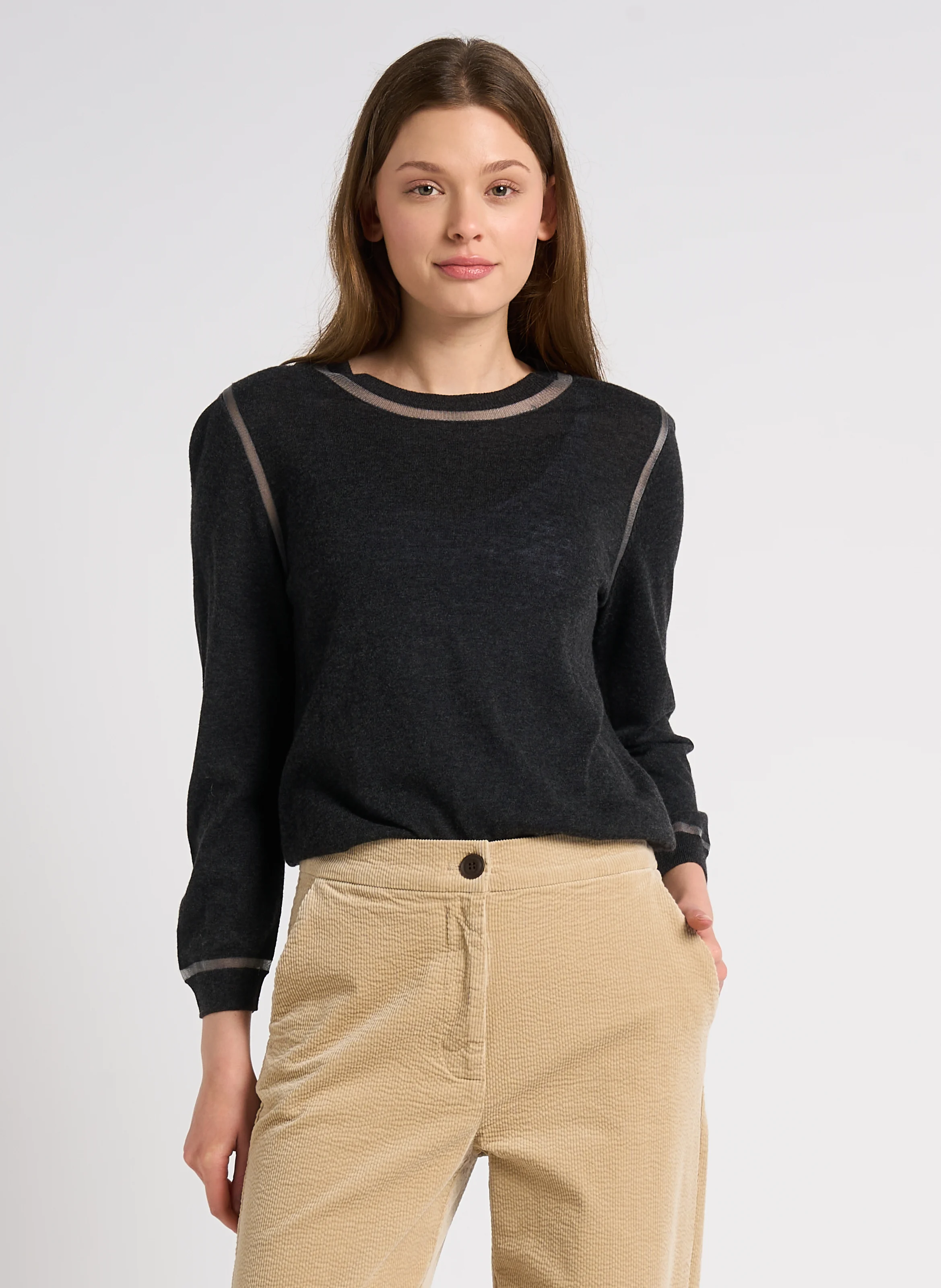Pull droit en laine mélangée | Gris