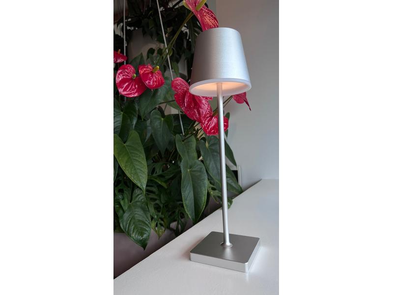 xoxo design ag Akku-Tischleuchte X2, 3W, 3000K, 38 cm, Silb Portable, multifunktionale Leuchte