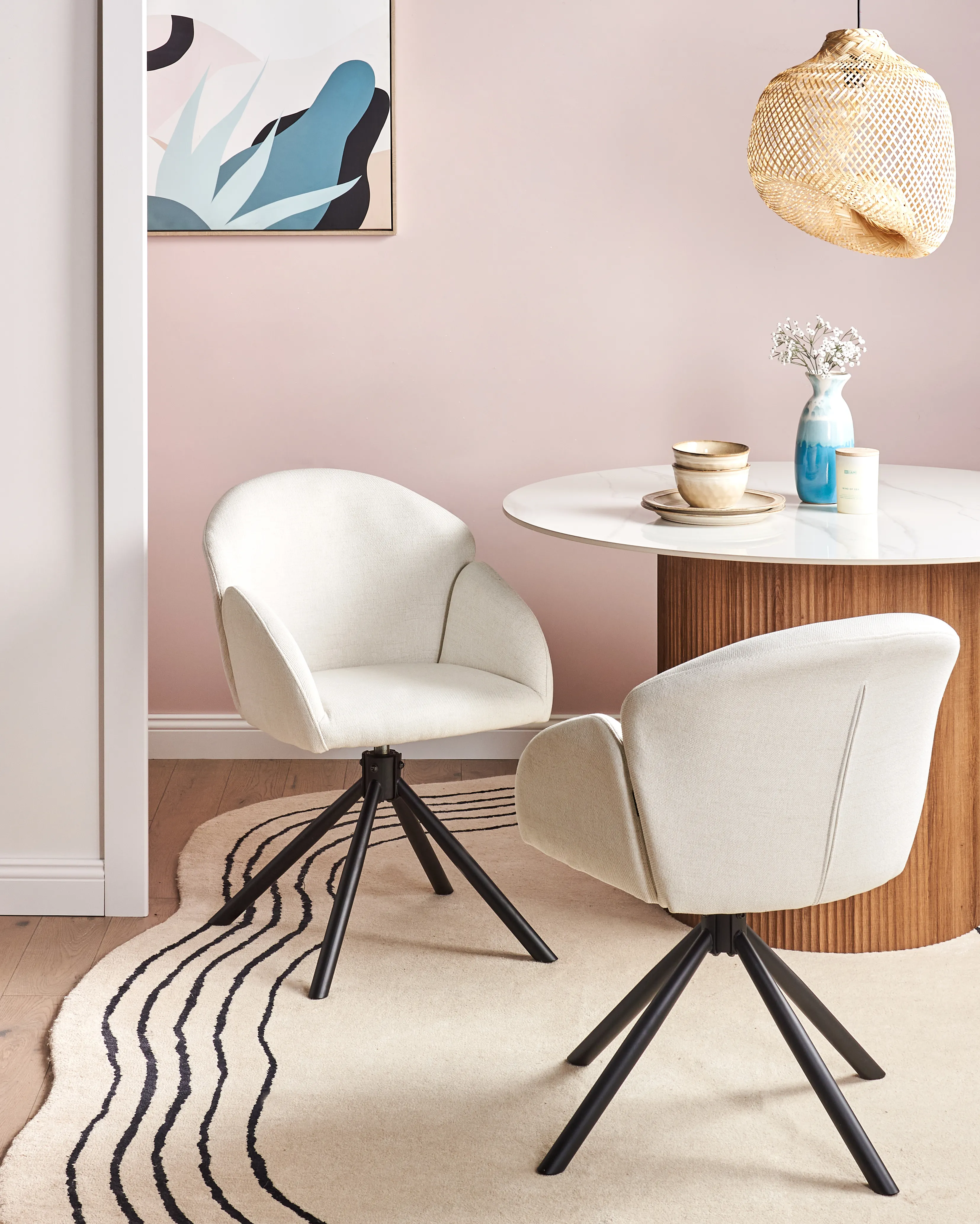 Set van 2 eetkamerstoelen draaibaar MAYBEE Stof Gebroken wit