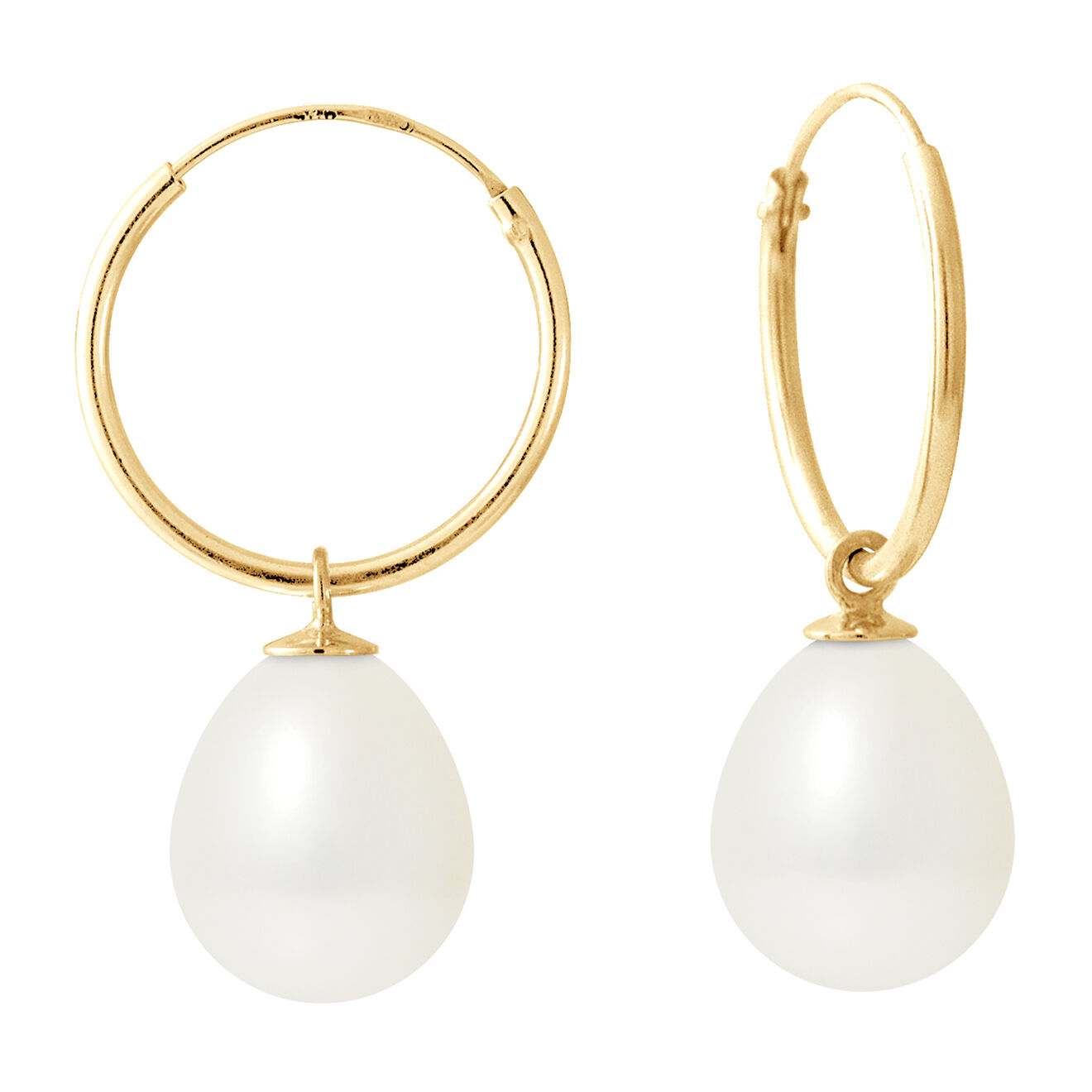Mitzuko Boucles d'oreilles Créoles Or Jaune Perles d'Eau Douce blanches