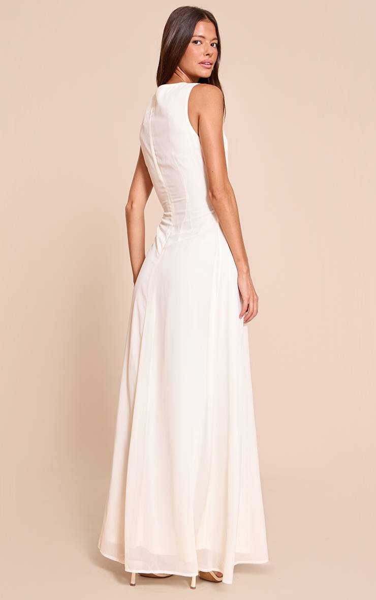 Crème Robe Longue Sans Manches En Mousseline Rouille Avec Détails Plissés