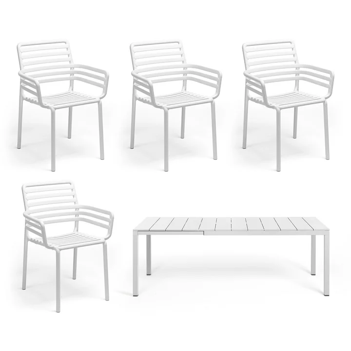 Nardi - Doga Armlehnstuhl (4x)   Rio Alu Ausziehtisch 140, weiss