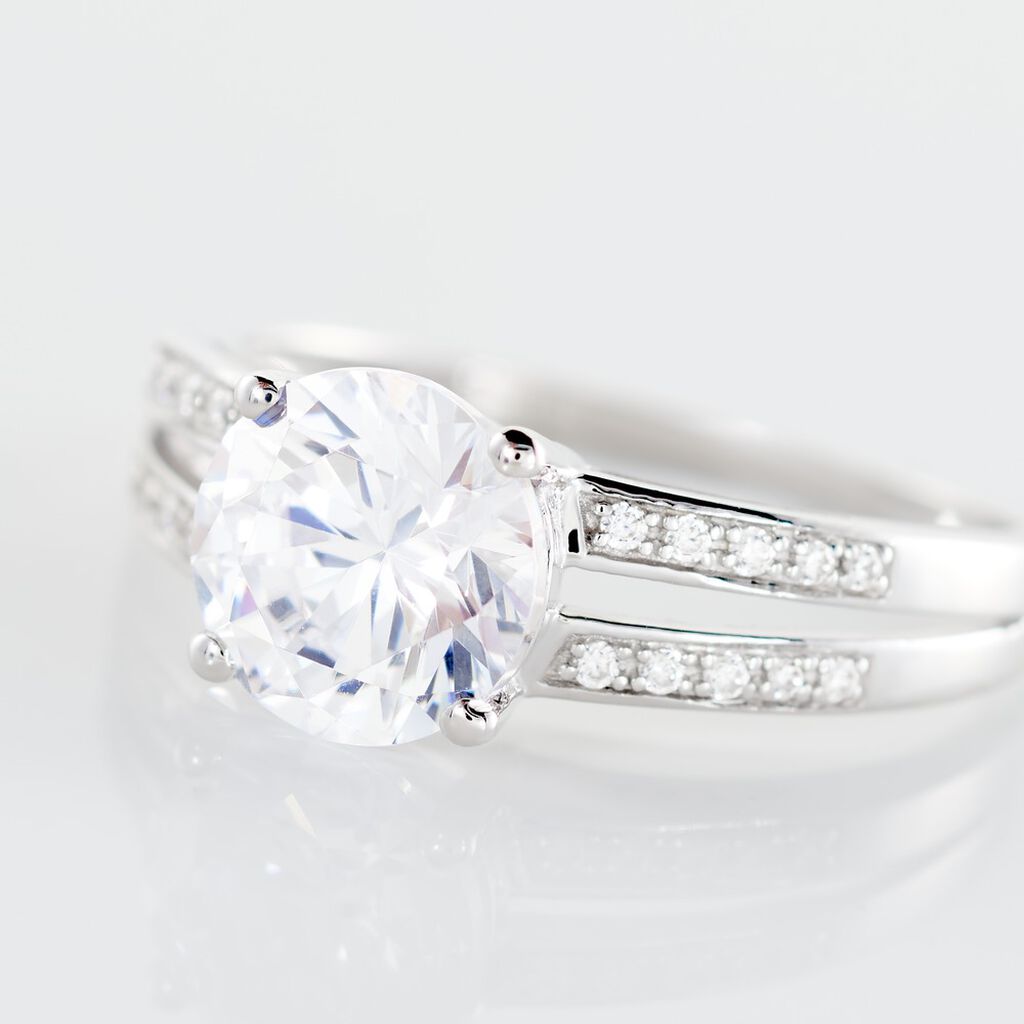 Bague Solitaire Anthyme Or Blanc Oxyde De Zirconium