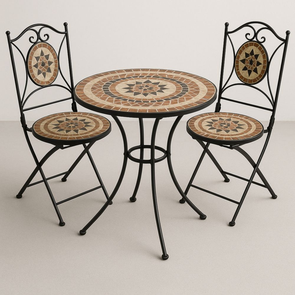 Mosaiktisch-Set aus Metall und Keramik für Garten Balkon Runde Form