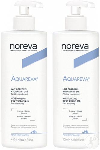 Noreva Aquareva Lait Corporel Hydratant 24h Peaux Déshydratées Flacons Pompe 2x400ml