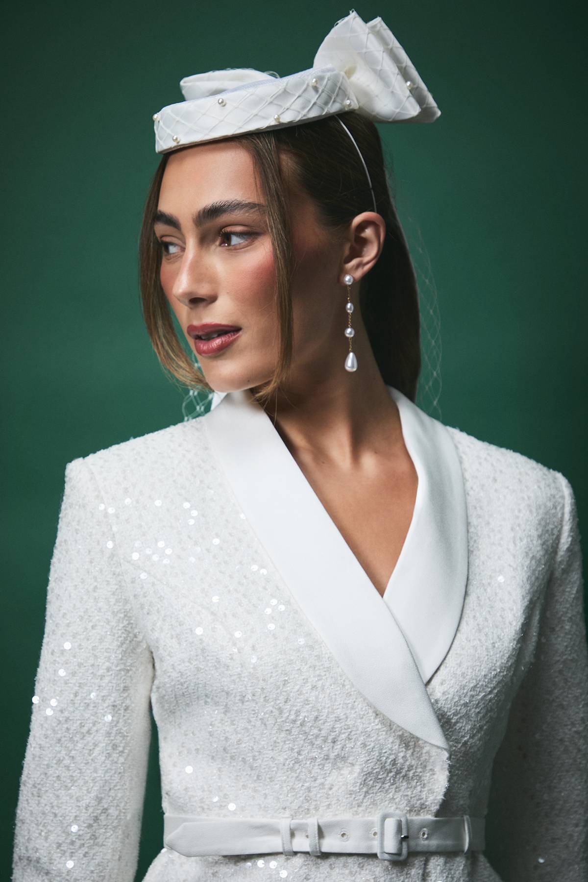 Coast Veste Ajustée Lisa Tan en Bouclé à Sequins Avec Ceinture
