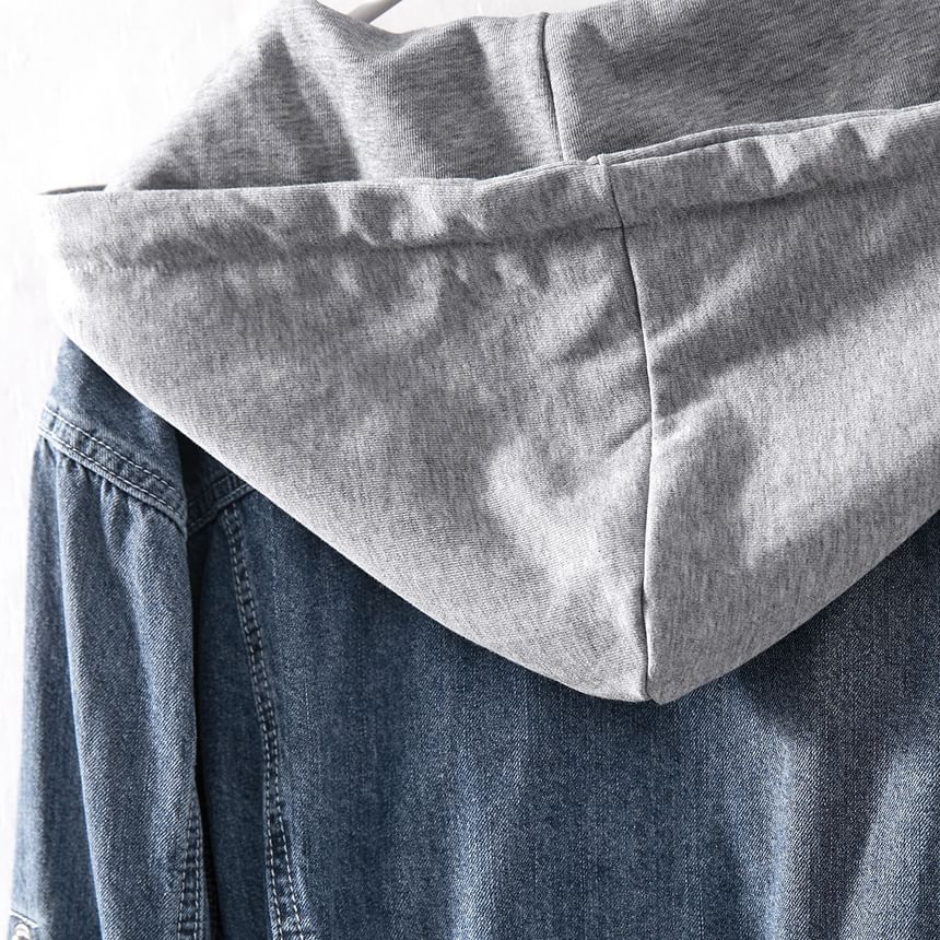 Supernova - Denim midi-jurk met lange mouwen en capuchon
