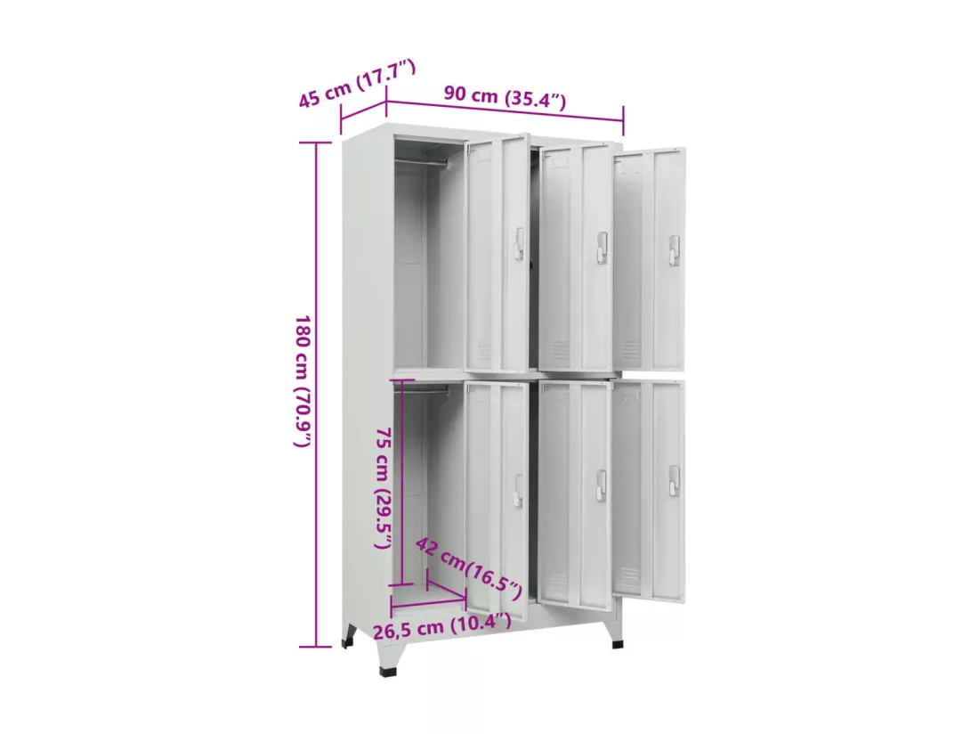 Armoire à casier avec 6 compartiments Acier 90x45x180 cm Gris