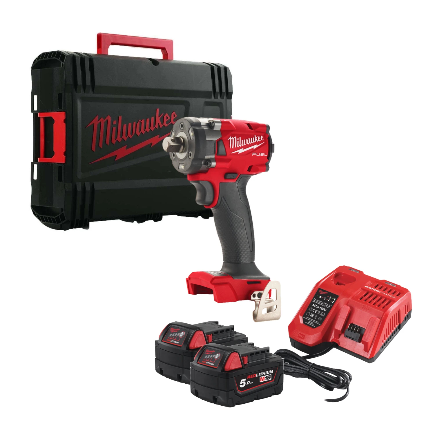 Milwaukee M18 FIW2P12-502X 18V Li-ion accu slagmoersleutel set (2x 5.0Ah) in HD Box - 339Nm - 1/2''