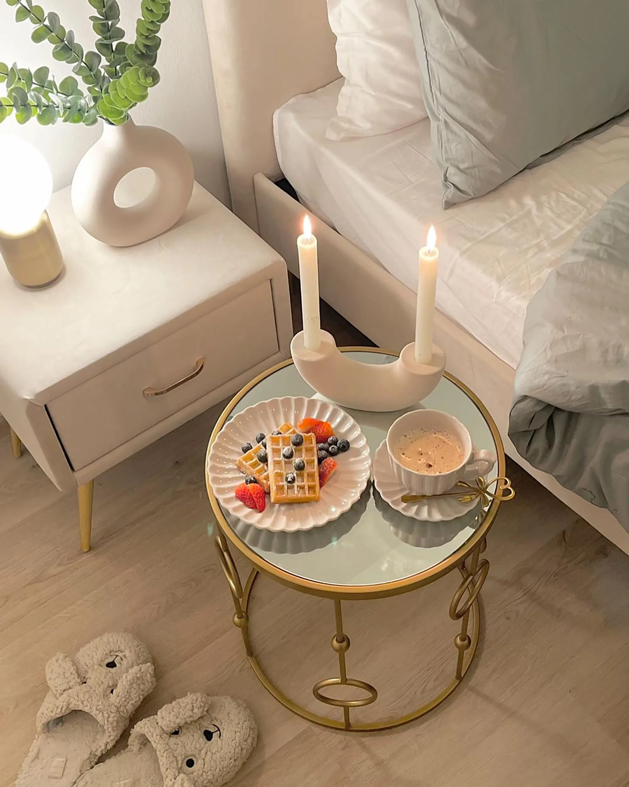 Nachtkastje met 1 lade FLAYAT Fluweel Lichtbeige
