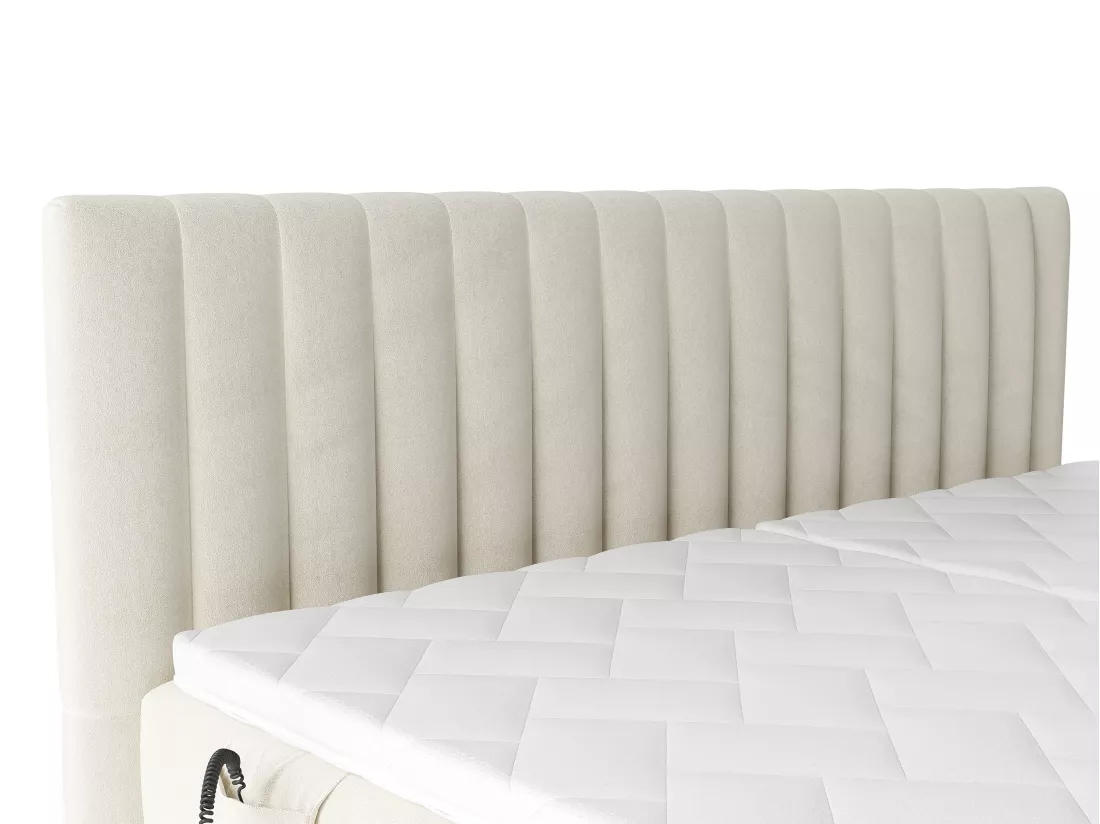 Ensemble complet boxspring tête de lit coutures verticales + sommiers relaxation électrique + matelas + surmatelas - 2 x 90 x 200 cm - Velours - Beige - DONISI de PALACIO