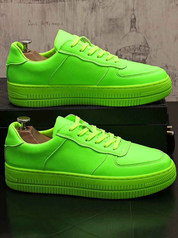 Mr Ozera - Platform Plain Lace-Up Faux Leather Sneakers