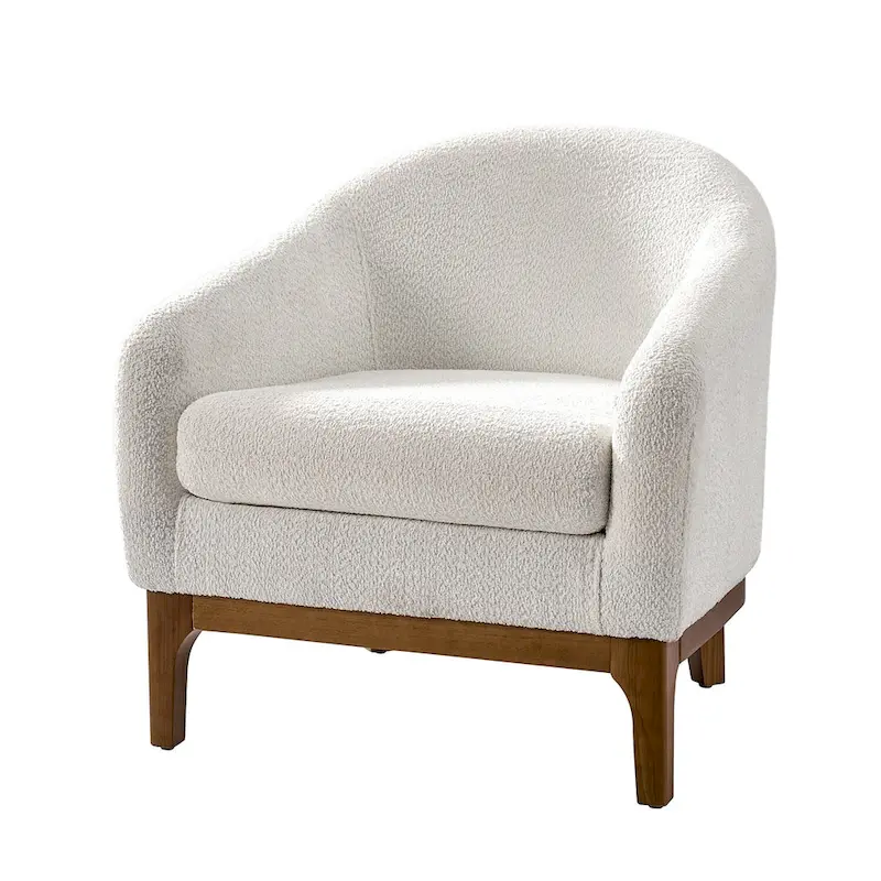 Augus Modern Boucle Accent Barrel Chair with Solid Wood Legs by HULALA HOME