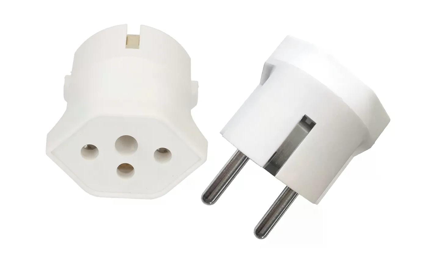 Fixadapter Schuko auf T13, WeissÜbergangsstecker zur Nutzung von 3-poligen Geräten mit Schweizer-Stecker in Ländern mit Schuko-Steckern