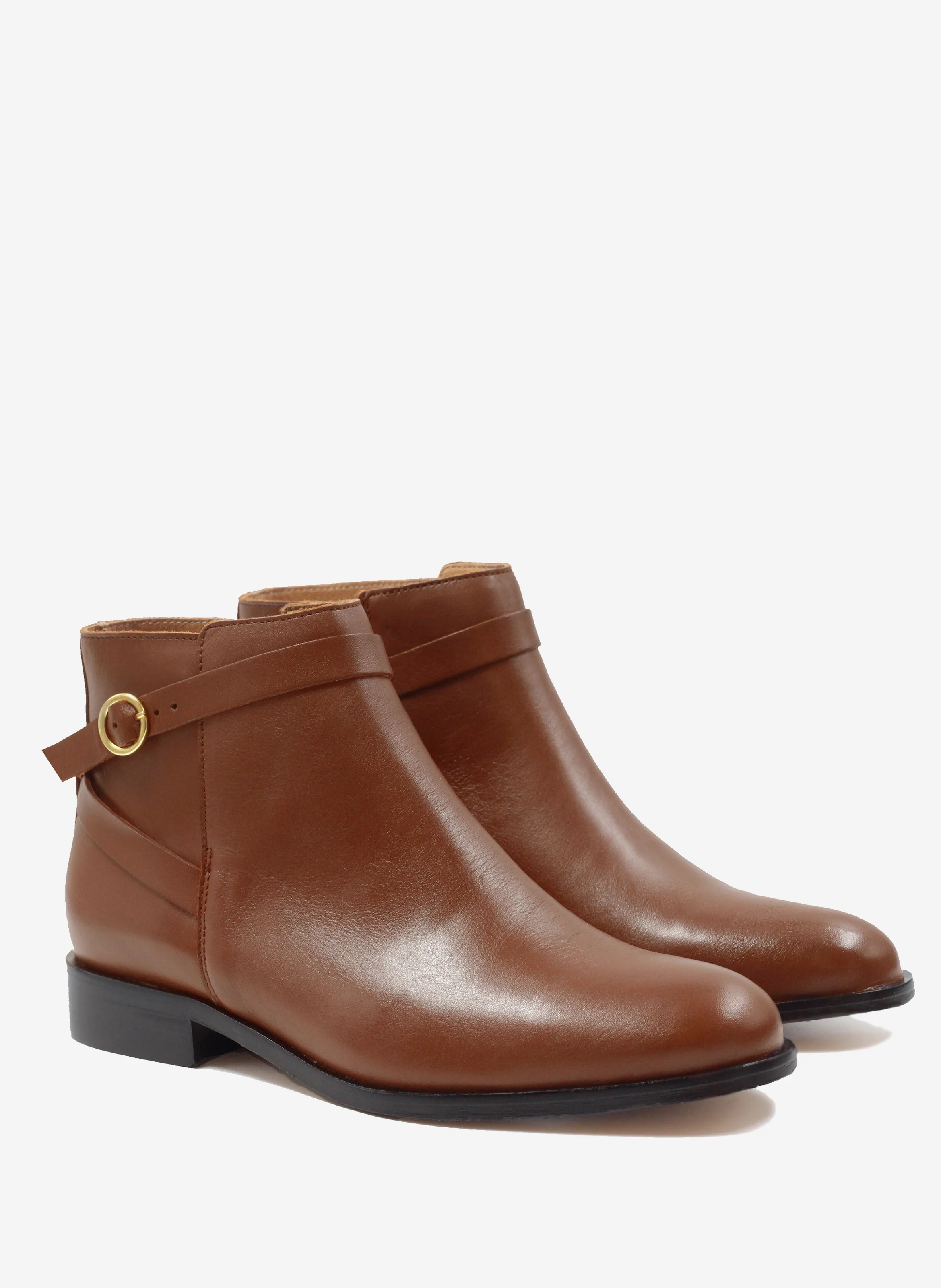 Bottines cavalières plates cuir lisse | Marron
