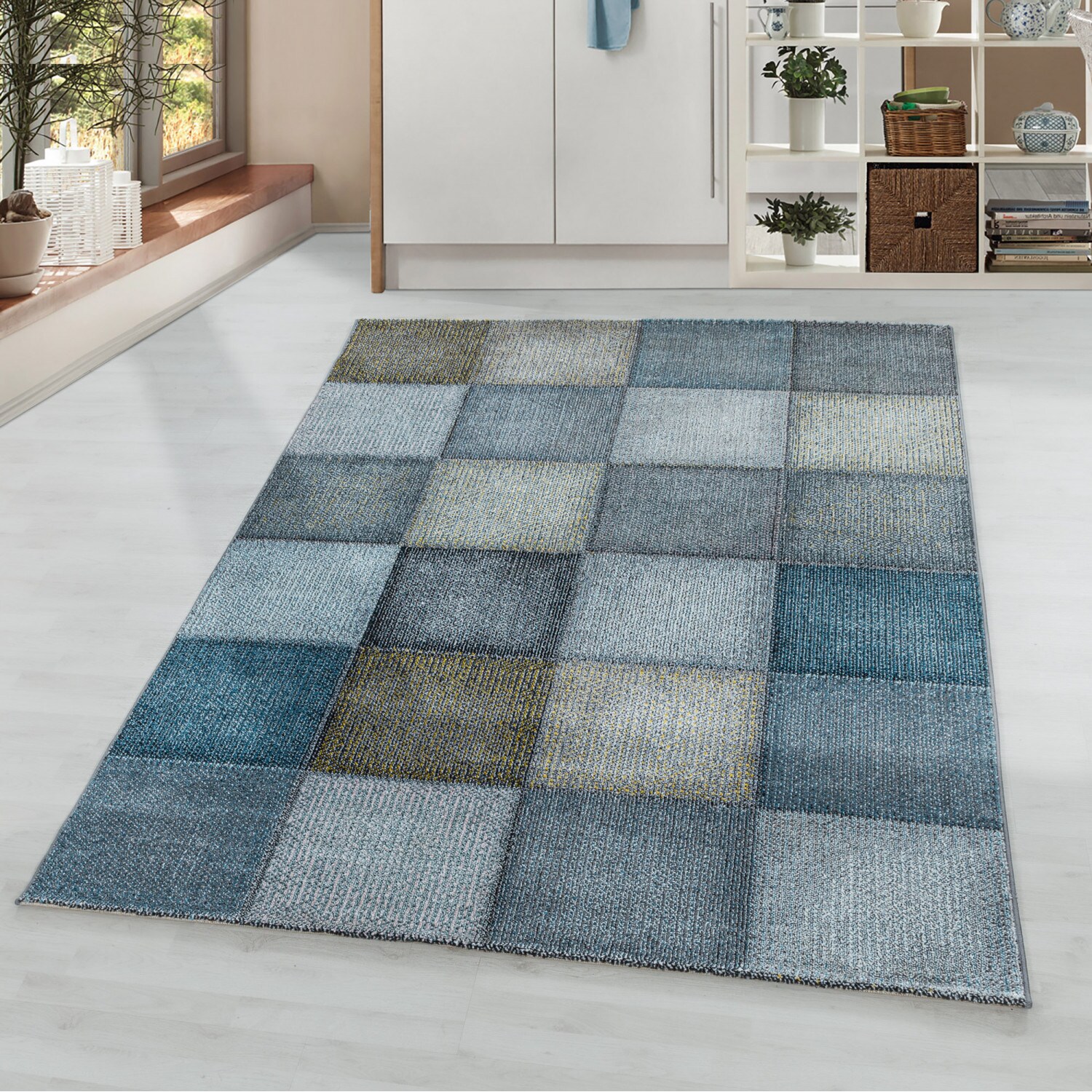 Moderner Designer Kurzflor Teppich - Karo Design für Wohnzimmer, Schlafzimmer
