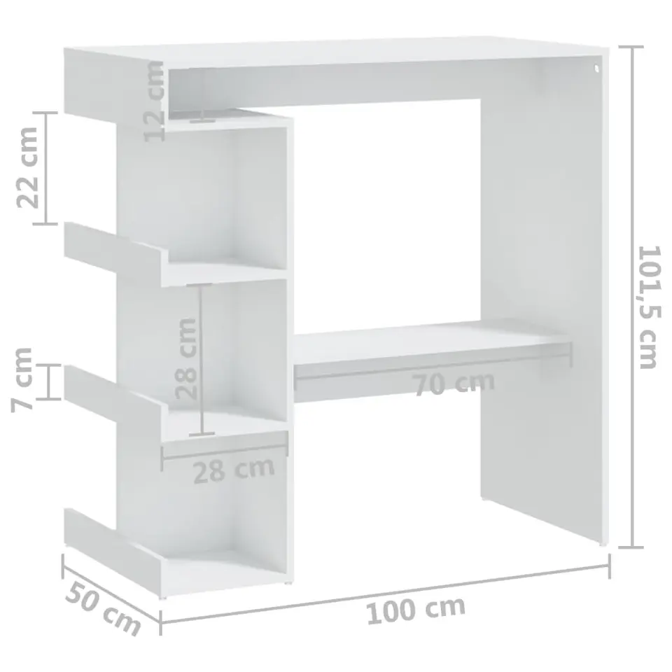 vidaXL - Bartafel - Wit - Bewerkt hout