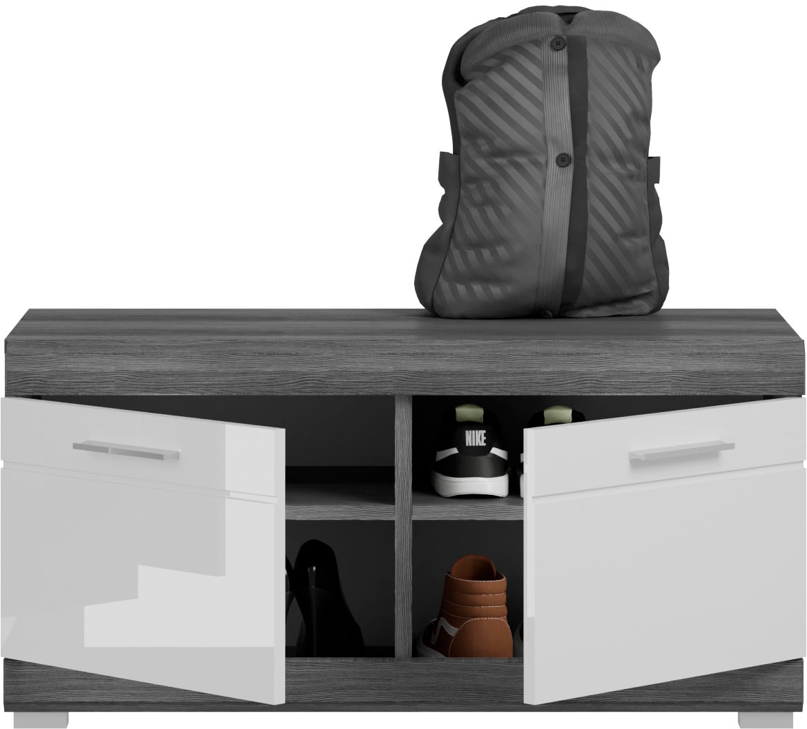 INOSIGN Sitzbank »SIENA, Breite 90 cm, 2 Türen, 2 Einlegeböden, 4 Fächer« hochwertige Rillenfräsung in MDF Front, 1 Stk. tlg. Garderobenbank, Dielenbank, Bank, Flurbank, Kommode