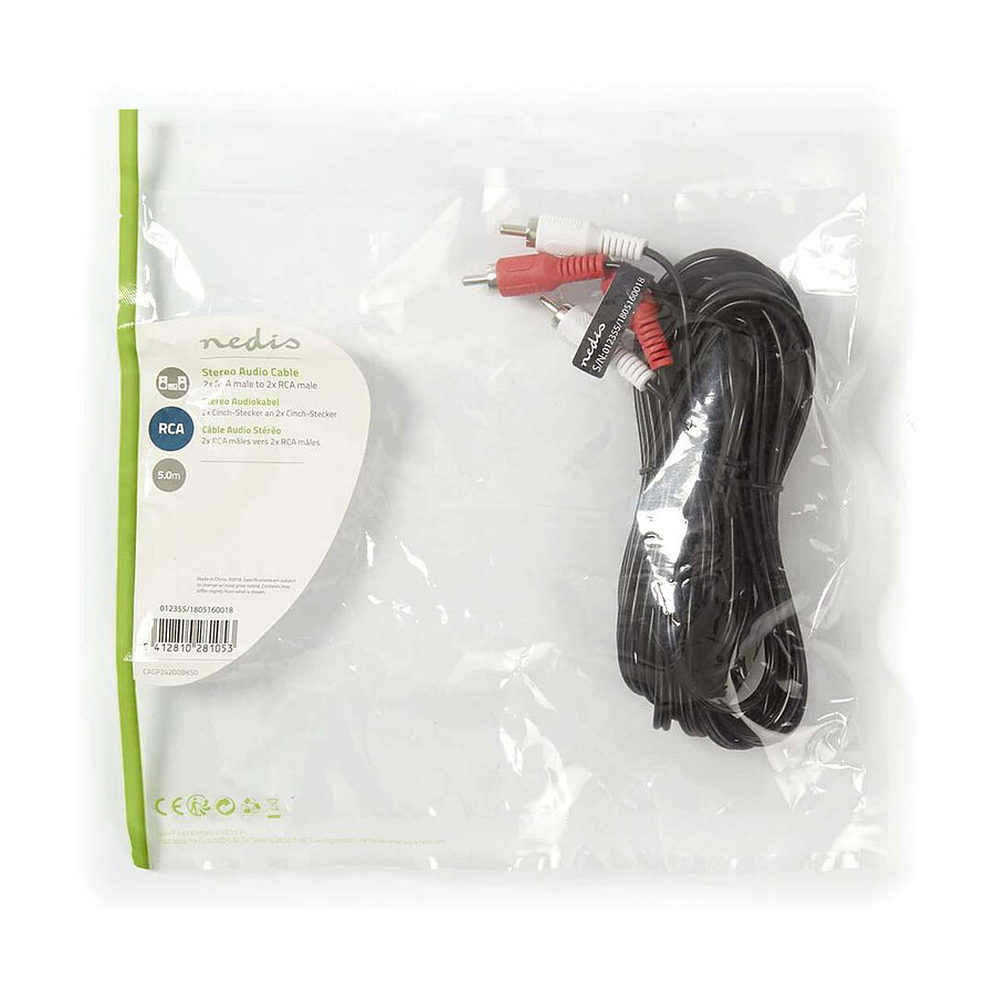 Nedis Câble Audio Stéréo 2x RCA Mâles - 2x RCA Mâles - 5 m